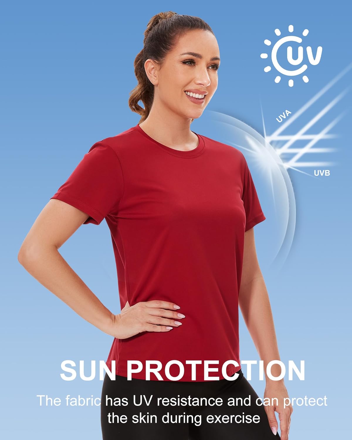 6 Pack Workout Tops for Women Short Sleeve UPF Sun Protection Athletic T Shirts Quick Dry Tennis Yoga Running Crew Neck Tee
