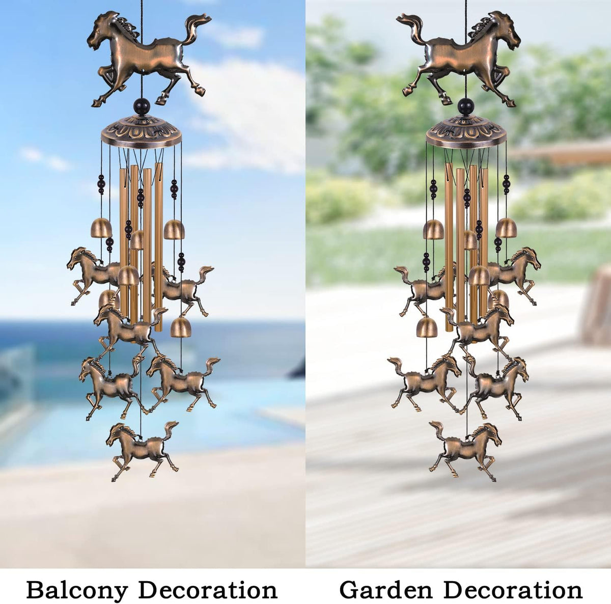 Solawindchime Horse Wind Chimes Outdoor, Horse Bronze Wind Chime, Horse Gift Wind Chimes, Horses Wind Bells, Gifts for Women, for Home, Garden, Indoor, Outdoor Decoration, Garden Horses Wind Chime