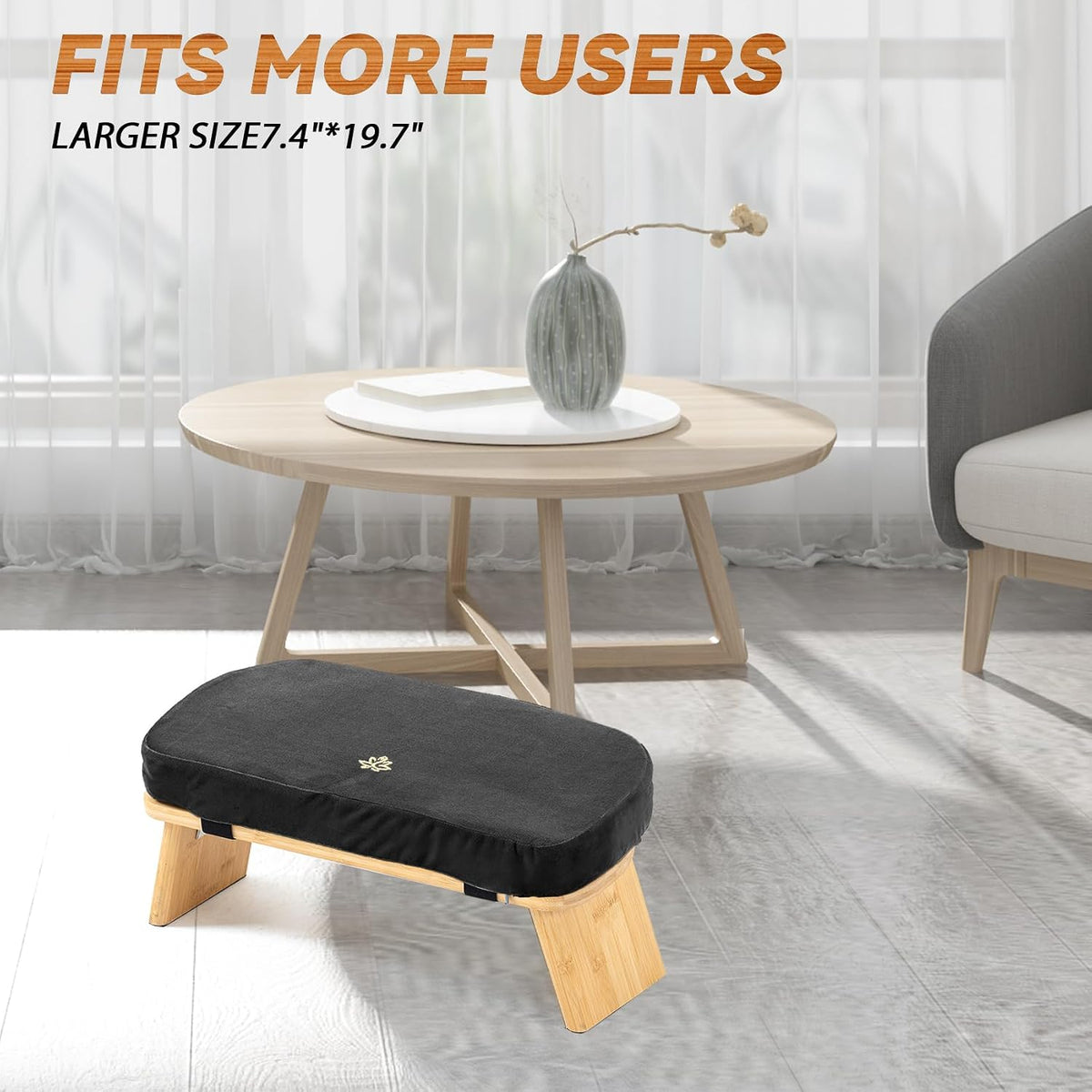 Bamboo Meditation Bench, Foldable Prayer Stool (Black)