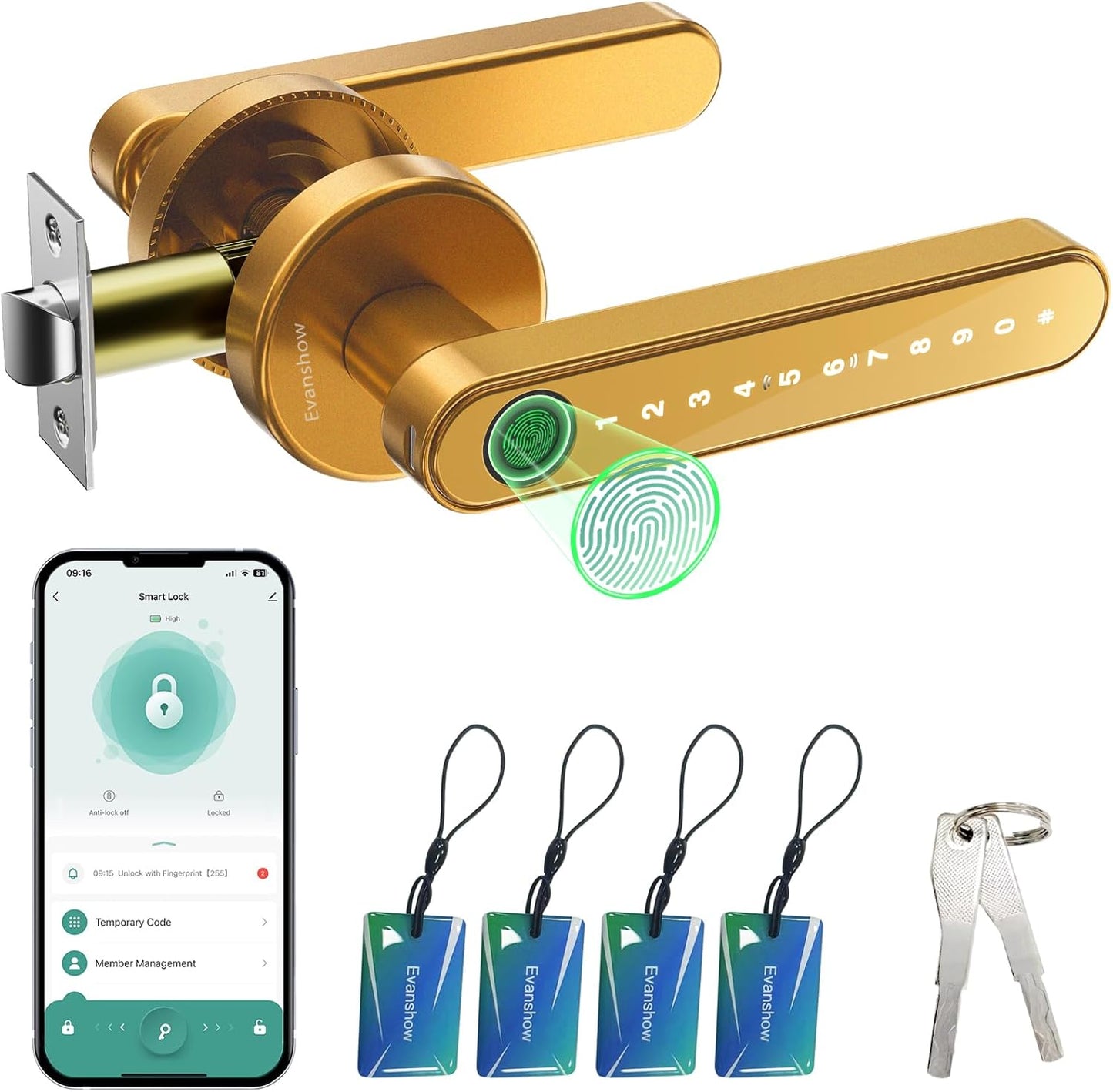 Fingerprint Door Lock Biometric Door Knob with Keypad Keyless Entry, Door Locks for Bedrooms, Home Hotel Office Apartment Silver