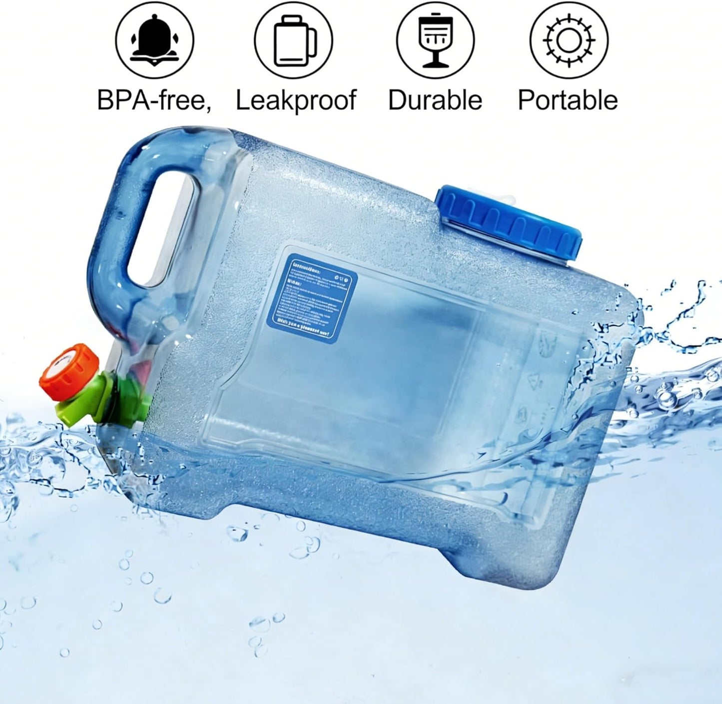 3.17 Gallon Water Container with Spigot, Portable Water Jug, No Leakage Camping Bucket with Tap, BPA Free Emergency Water Storage Tank for Camping, Vehicle, Car, Outdoor Hiking, Picnic