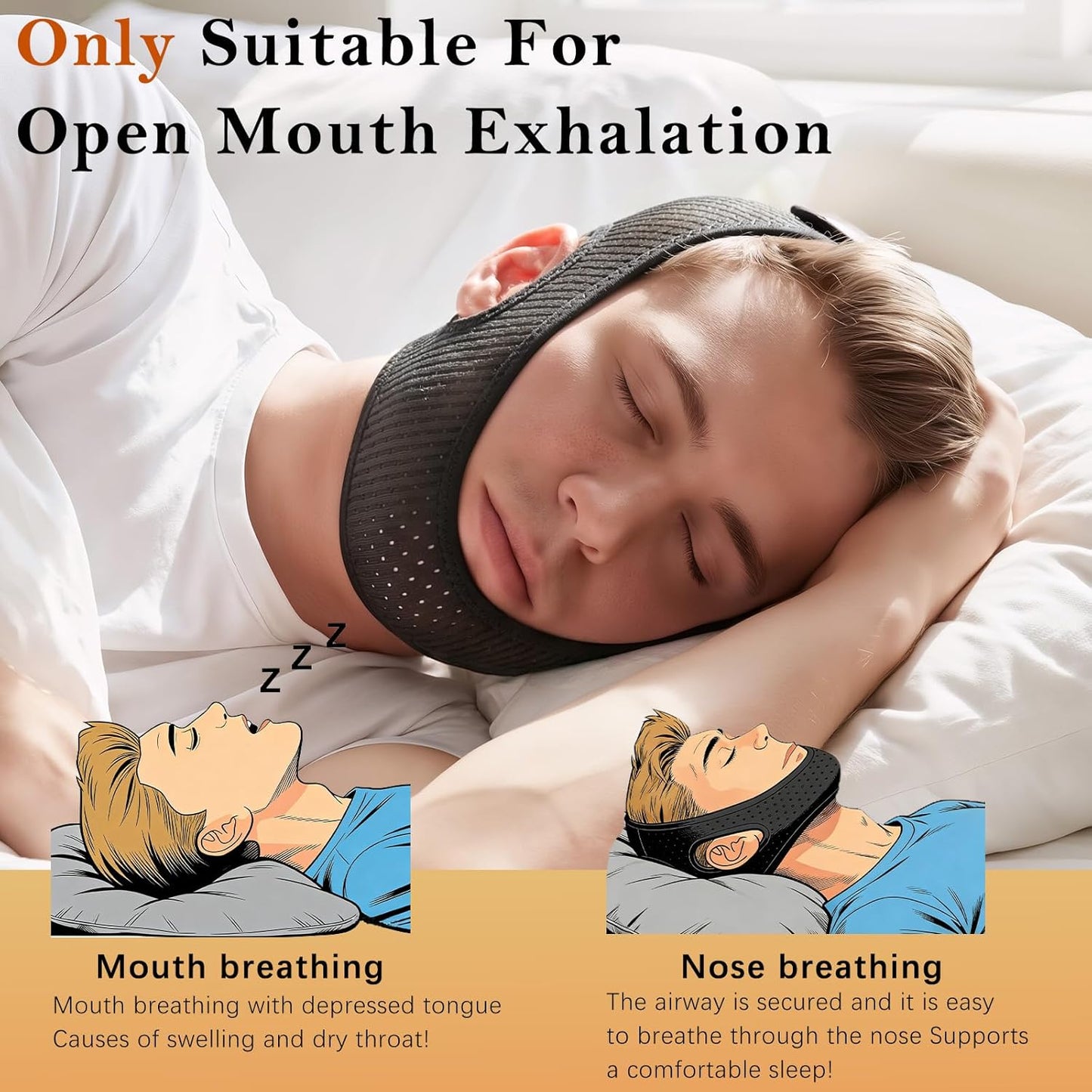 Sleep Apnea Devices丨Comfortable Chin Strap for Sleeping - Improve Sleep Quality, Simple & Adjustable Design for Men and Women (21 Inches,Black)