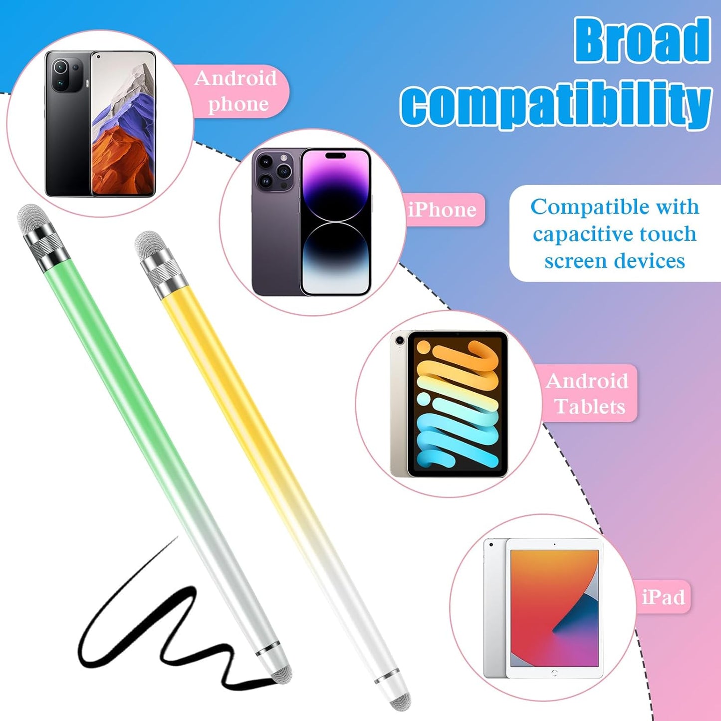 Bopomofo 5PCS Stylus Pens for Touch Screens, Stylus Pen for iPhone/iPad/Tablet Android/Microsoft/Surface, Compatible with Touch Screens (Purple/Pink/Blue/Green/Yellow)