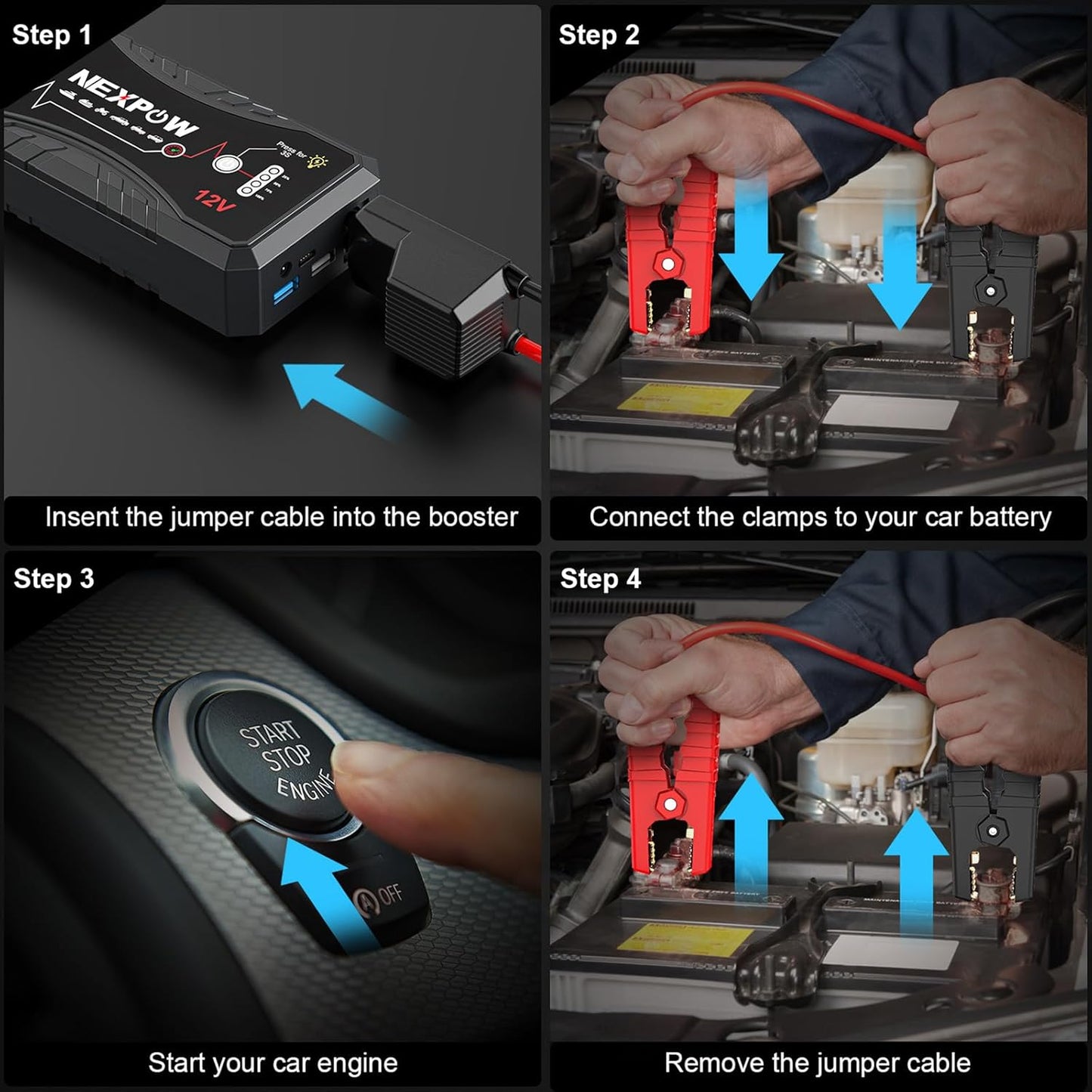 NEXPOW Car Jump Starter 2026 Upgraded Car Battery Jump Starter Pack 3000A Peak for Up to 9.0L Gas and 7.0L Diesel Engine 12V Auto Battery starter Jumper Cables Portable Lithium Jump Box with USB QC3.0