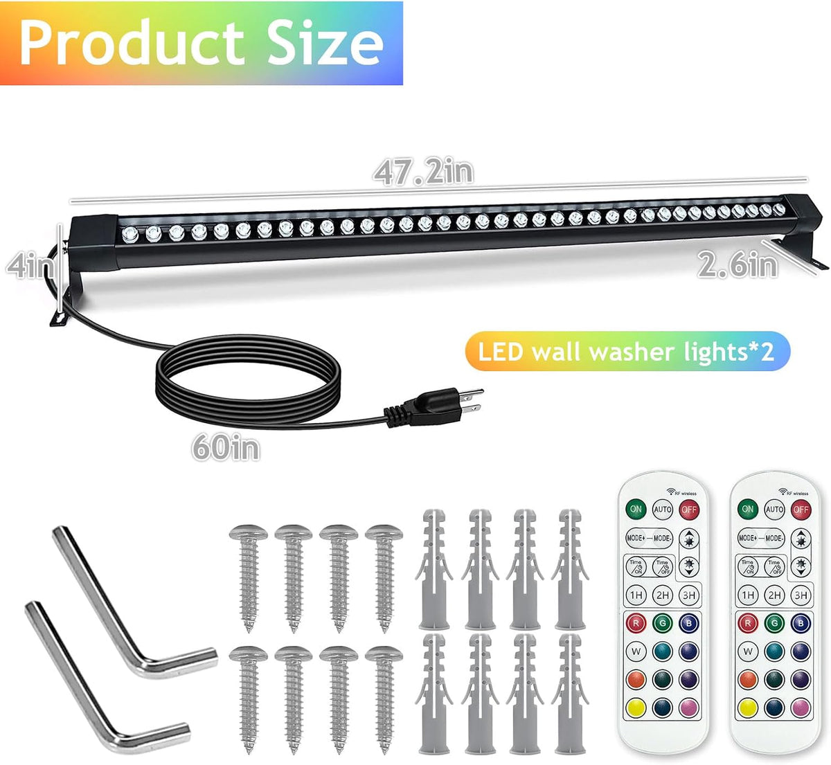 72W Outdoor Wall Washer Light, 48'' Dimmable 5000K RGB LED Wall Washer Light Bar,120V IP67 Waterproof LED Stage Light for Patio Church Landscape Yard Garden 1 Pack