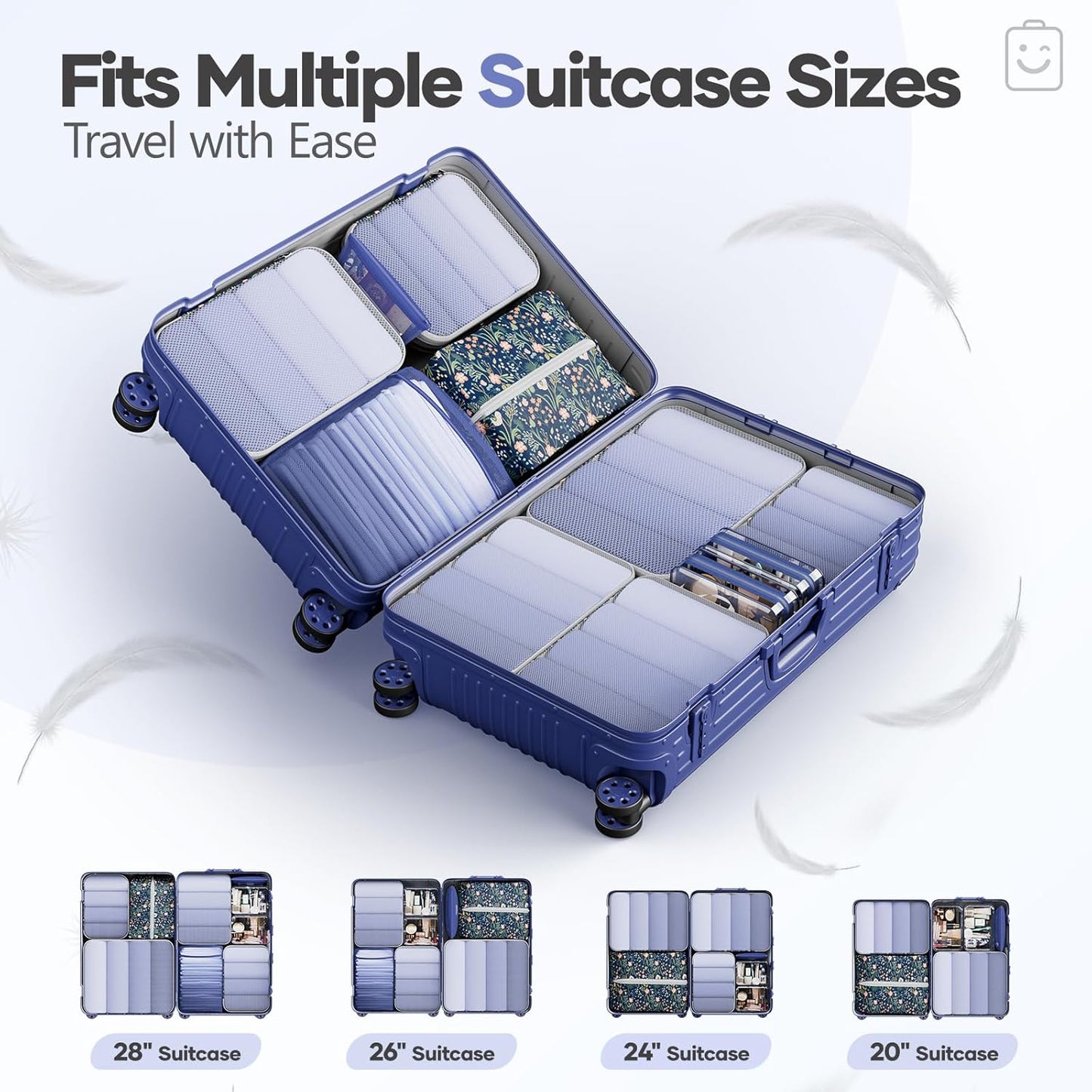 Veken 11 Set Compression Packing Cubes for Travel Essentials,Compressible Expandable Large Luggage Suitcase Organizer Bags for Clothing,Durable Space Saver Storage Bags(Dark Blue Floral)