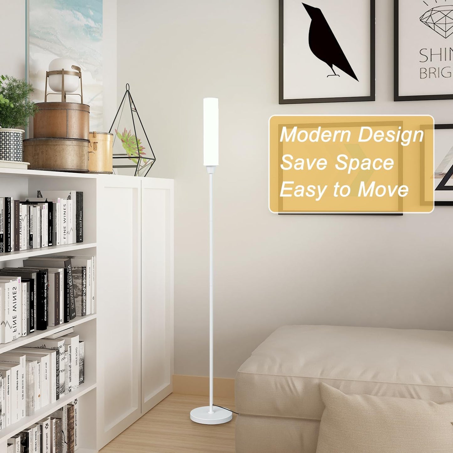 Nukanu Floor Lamp with Remote Control,Bright Floor Lamps for Living Room/Bedroom/Office, Stepless Adjustable 3000K-6000K Colors and 10-100% Brightness,Standing Light with Foot Switch (White)
