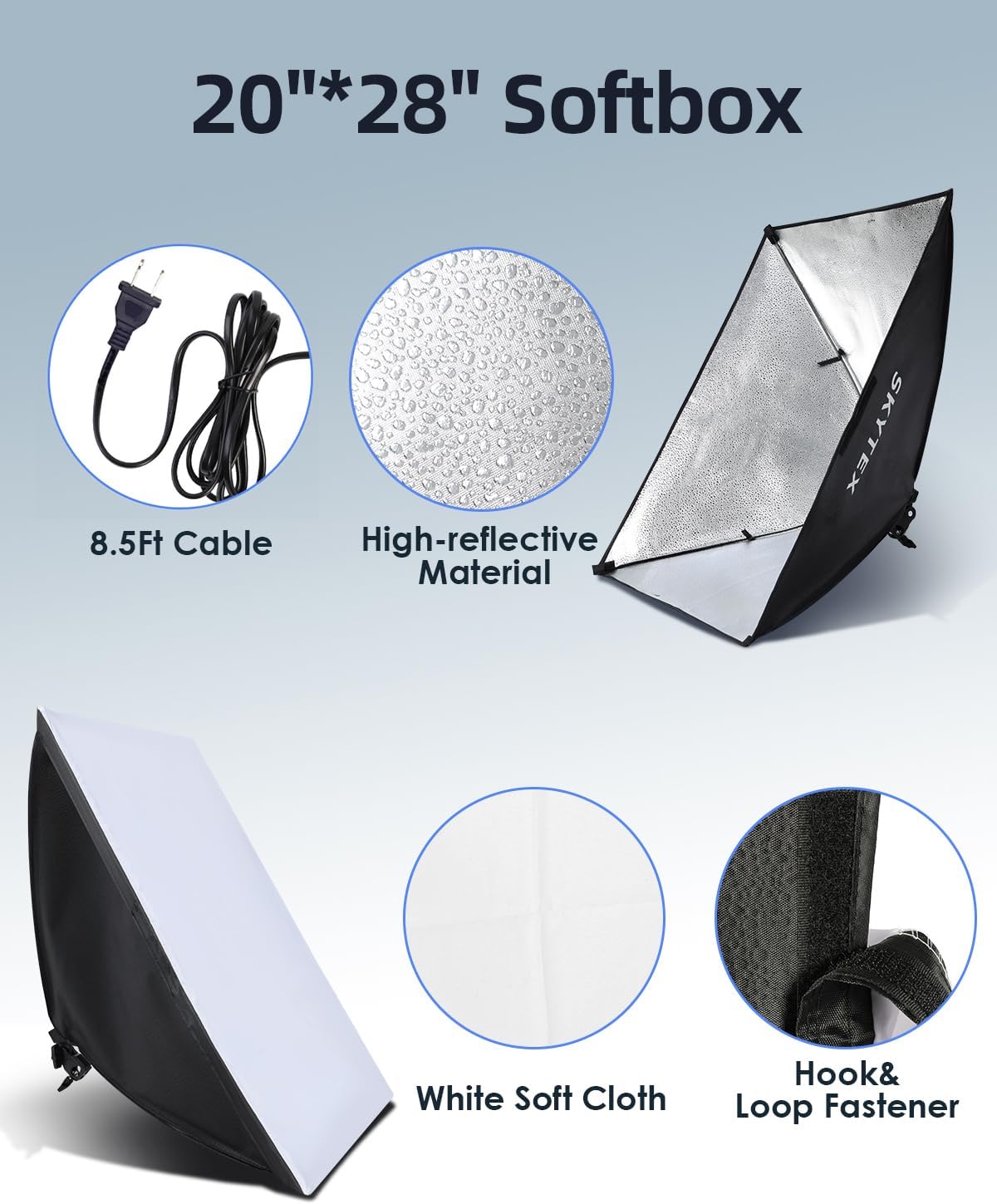 Skytex Softbox Lighting Kit 2Pack 20x28in Soft Box | 85W 2700-6400K E27 LED Bulb Continuous Photography Lighting, Photo Studio Lights Equipment for Camera Shooting, Video Recording