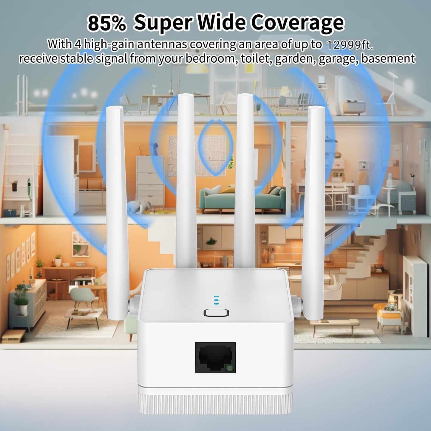 WiFi Extender, 2026 Fastest WiFi Booster 1200Mbps Dual Band (5GHz/2.4GHz) WiFi Extenders Signal Booster for Home, WiFi Repeater with Ethernet Port Covers up to 15999sq.ft and 105+ Devices