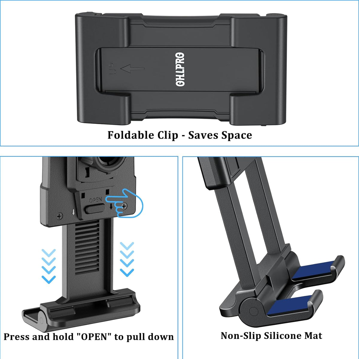 OHLPRO Tablet Wall Mount Holder for iPad, 360° Adjustable Swivel No-Drill 3M Adhesive Stand for Kitchen Compatible with 5-13 Inch Smartphones iPads Samsung Tab Fire HD Kindle & More Devices