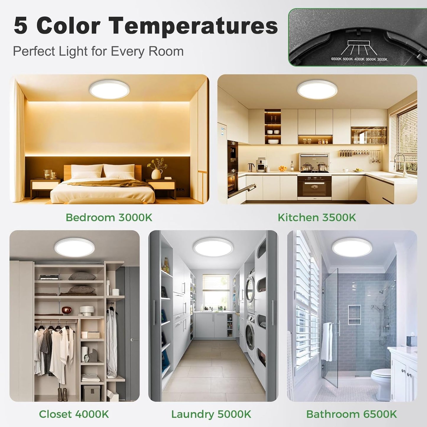 zemty 4Pack LED Flush Mount Ceiling Light, 12Inch 24W Dimmable Ceiling Lights Fixture, 5 Color Temperatures (3000K-6500K) White Round Ceiling Lamp for Bedroom, Kitchen, Hallway,Bathroom
