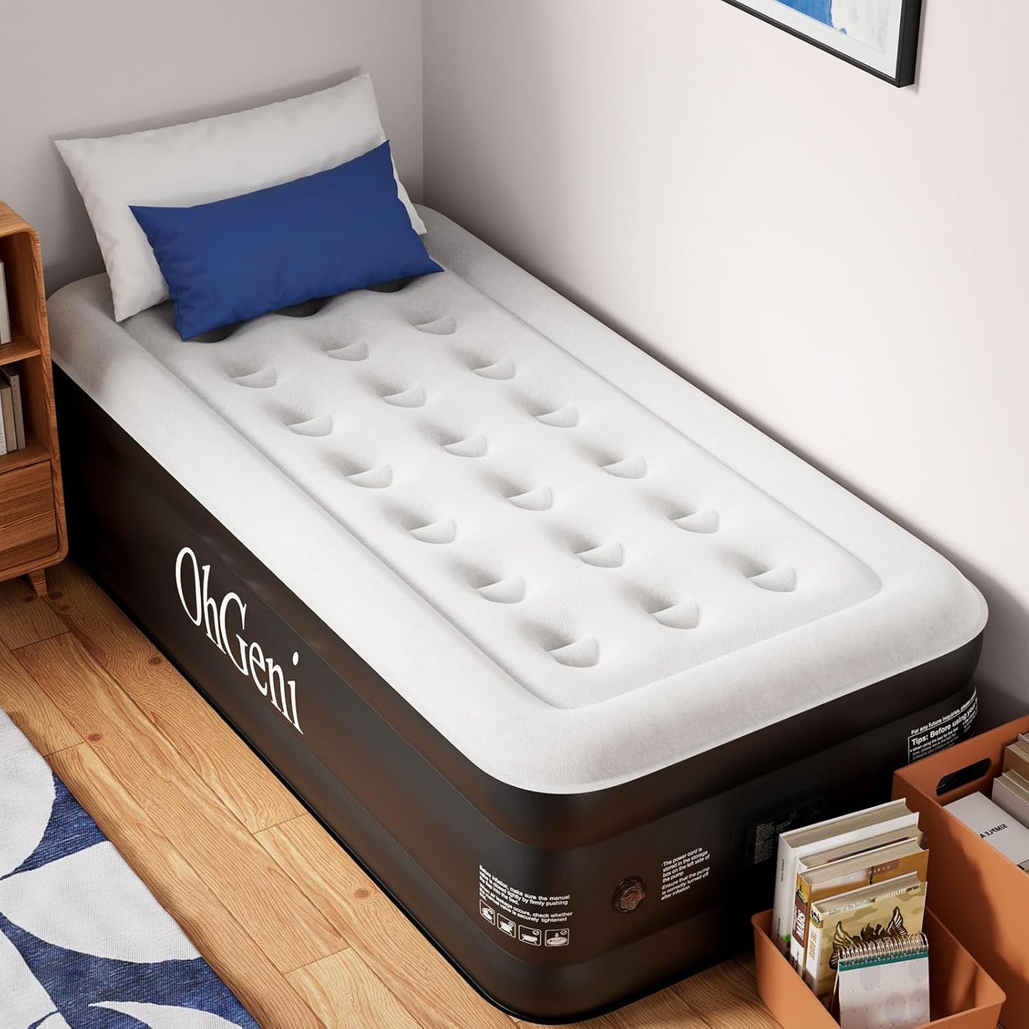 OhGeni Twin Air Mattress with Built in Pump, Blow up Mattresses, Comfortable Sleep Solution for Guests, 18" Raised Colchones Inflables Airbed, Ideal for Home Use and Outdoor Camping