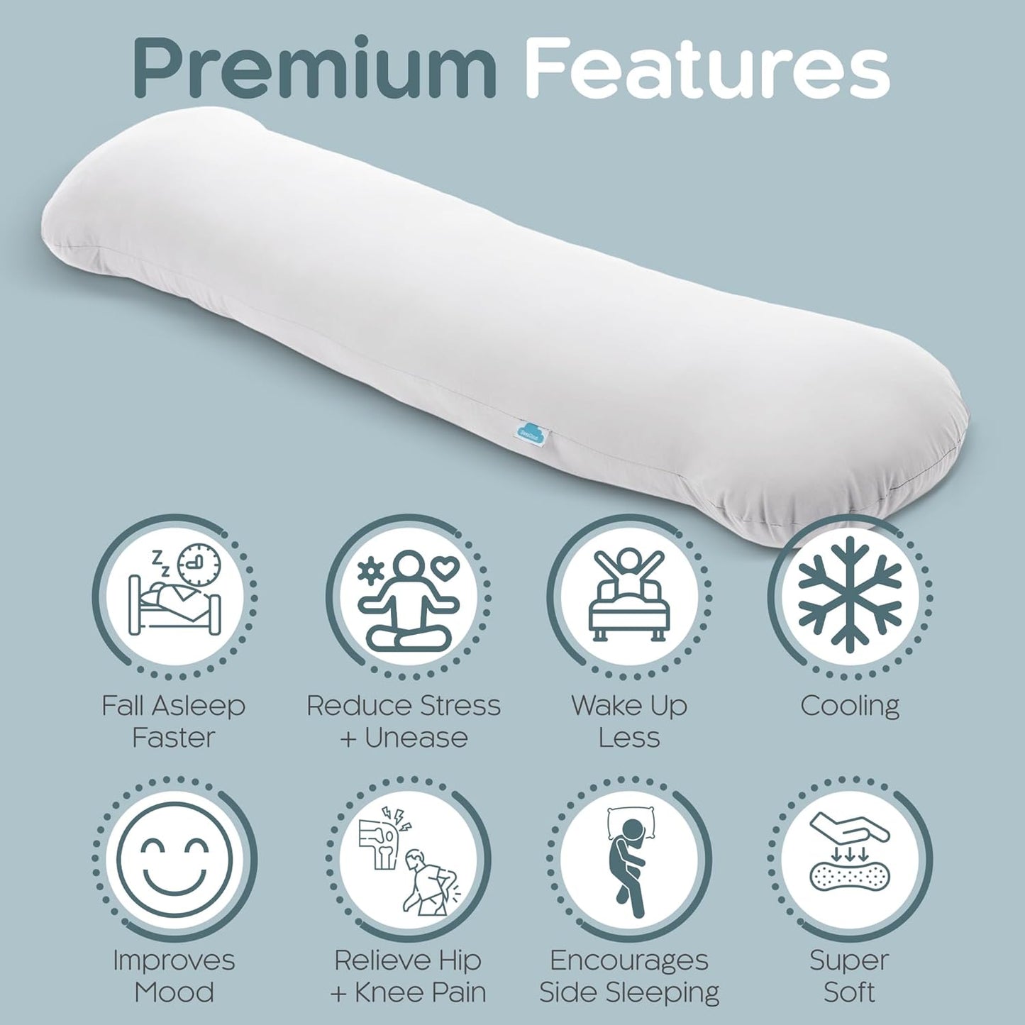 SleepCloud Weighted Body Pillow 6.5lbs - Weighted Pillow for Deeper Sleep (41” x 10”) - Cooling Body Pillows for Adults, Full Body Pillow for Adults, Side Sleeper Body Pillows with Cover (White)