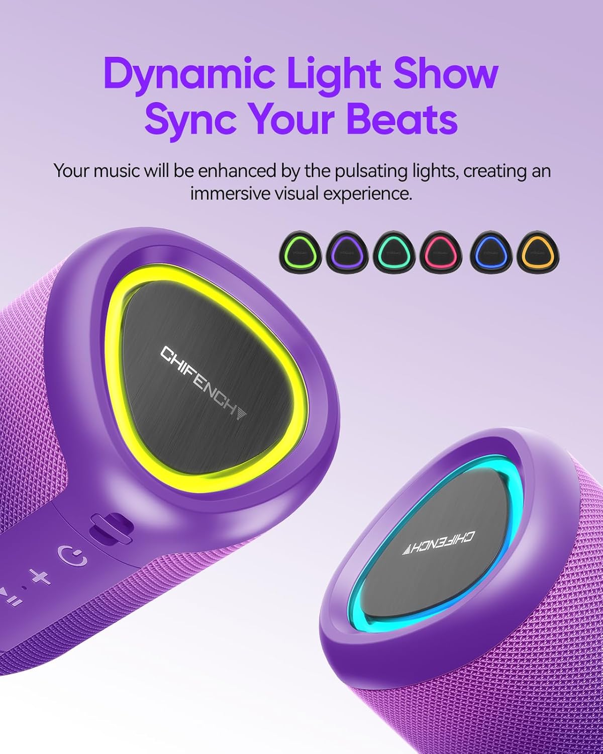 Portable Bluetooth Speaker Beach Essentials: Powerful Crystal Clear Sound/Dynamic Light/IPX5 Waterproof/All Day Playtime/Wireless BT 5.3/TWS Paring, Dad Gifts, Outdoor|Travel|Camping|Pool Accessories