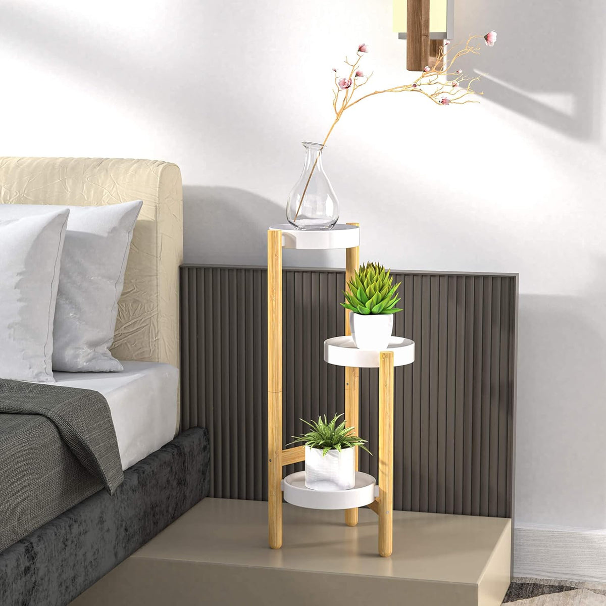 Wisuce Bamboo Plant Stand Indoor, 3 Tier Tall Corner Plant Shelf Table