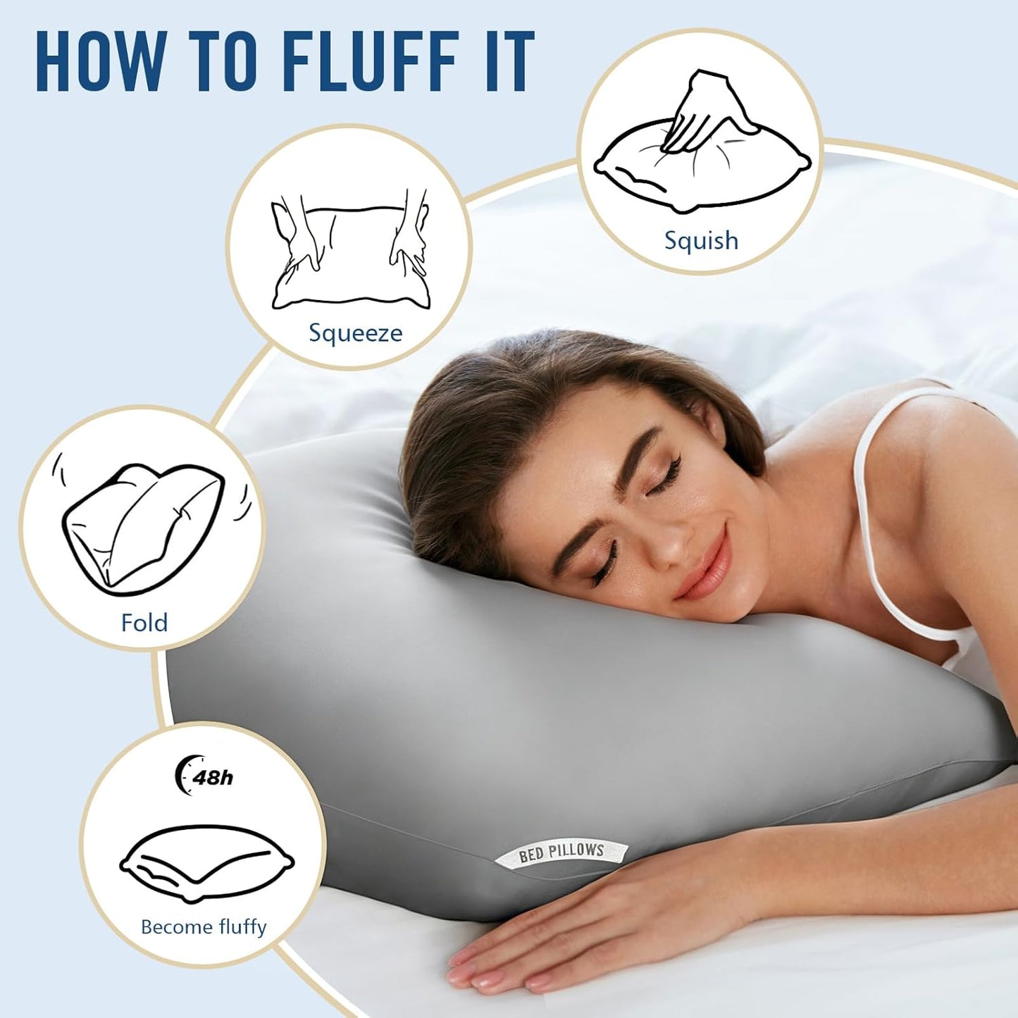 Piwaal Luxury Hotel Pillows for Sleeping 4 Pack, Gray Bed Pillows Standard Size Set of 4, Down Alternative Filling, Pillows for Back, Stomach or Side Sleepers