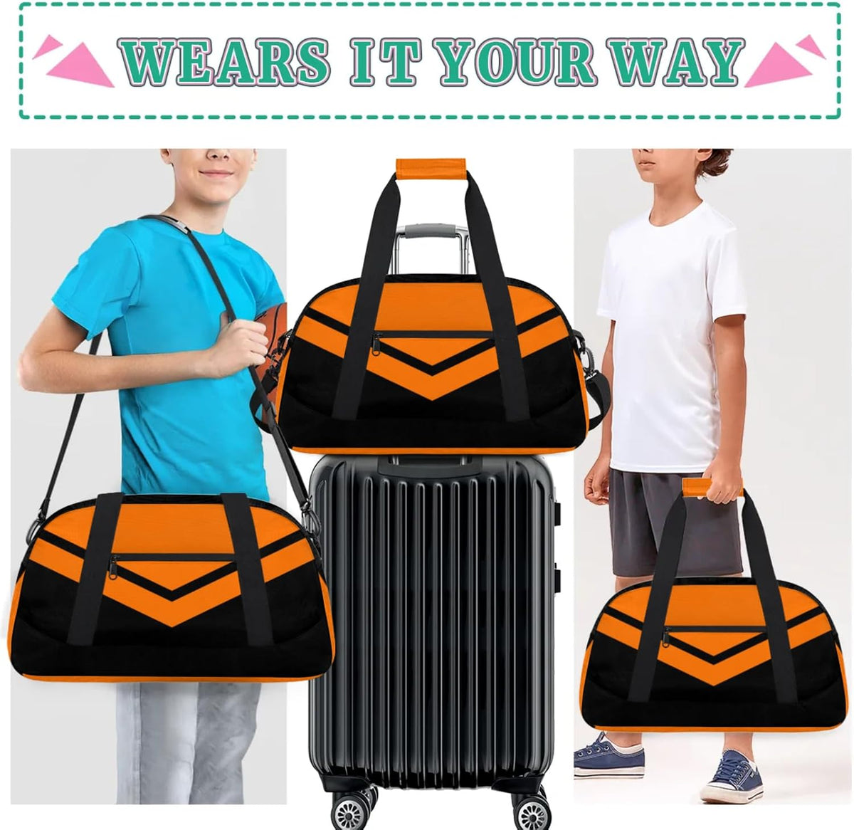 Sports Duffle Bags Orange Travel Duffle Bag Waterproof Gym Weekender Overnight Carry On Bag for Dance, Yoga