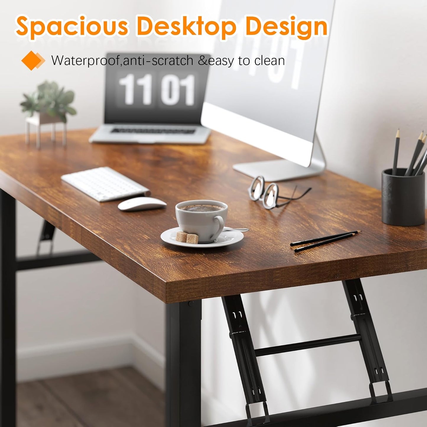 Need Folding Desk, 54 inch Large Computer Desk for Home Office, No Install Needed Study Student Writing Table Desk Workstation, Rustic Brown