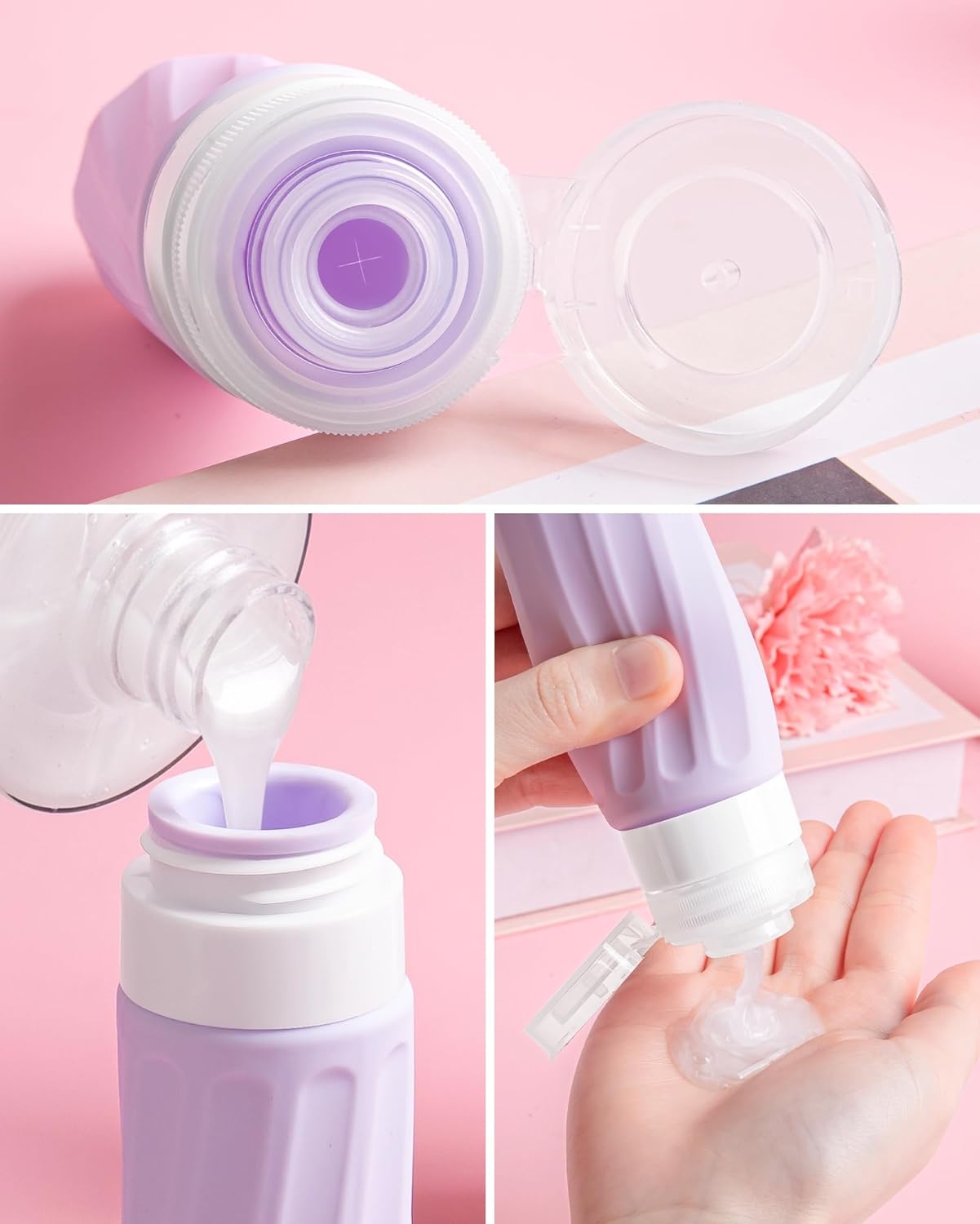 Mrsdry Travel Size Toiletries 8 Pack, TSA Approved 3oz/1oz Silicone Refillable Containers with Clear Travel Bag