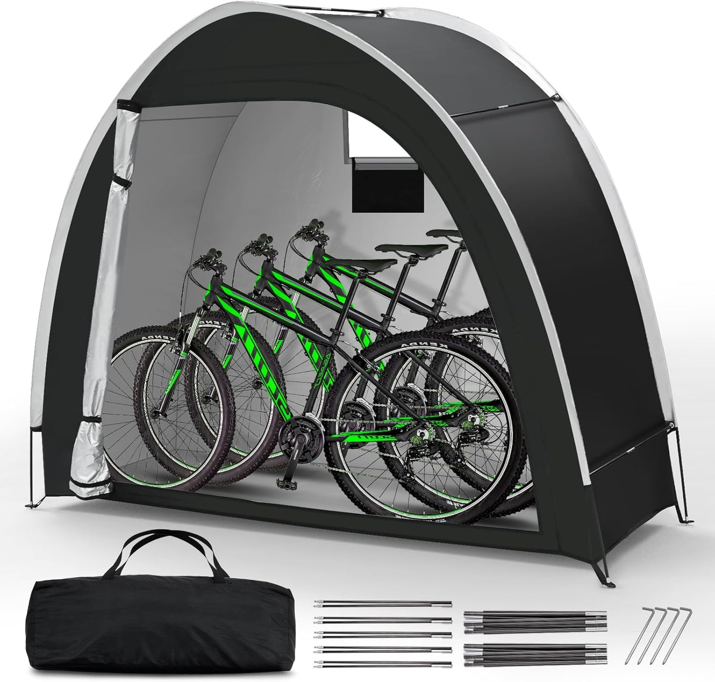Bike Storage Tent for Outdoor, 2 Bike Capacity with Extra Top Space, PU5000 Waterproof 210D Oxford Fabric with Taped Seams, Portable Floor Storage Shed for Bicycle, Motorcycle & Garden Tools, etc