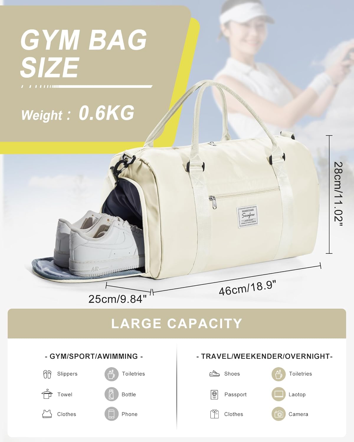 Gym Bag Womens Mens with Shoes Compartment and Wet Pocket Travel Duffel Bag for Women for Plane Sport Gym Tote Bags Swimming Yoga Small Waterproof Weekend Overnight Carry on Bag Hospital Holdalls