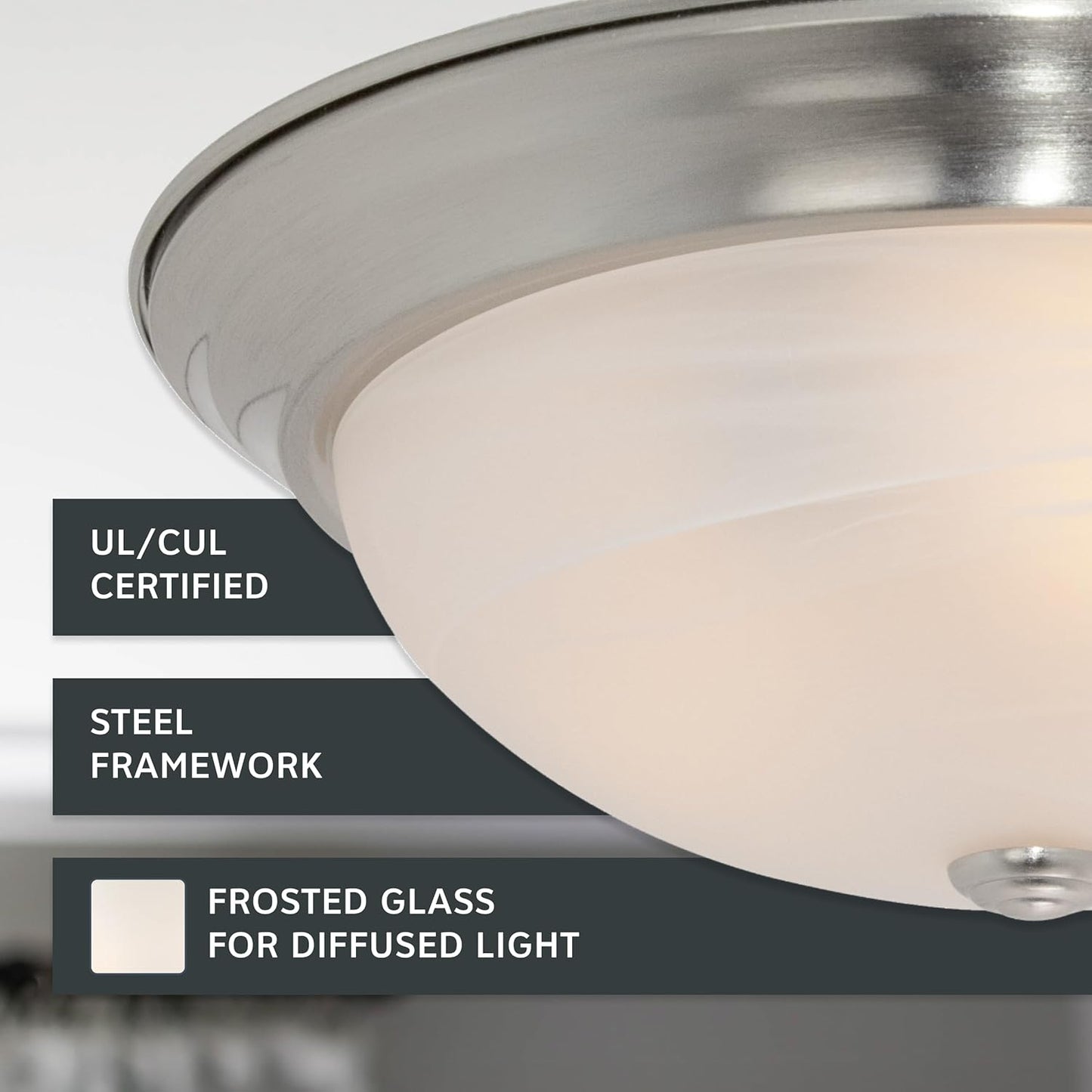 DESIGNERS FOUNTAIN Reedley 2-Lights Flush Mount Ceiling Light, 11 Inch Lighting Fixture for Kitchen, Bedroom, Bathroom, and Hallway, White Alabaster Glass, Satin Platinum, 1257S-SP-AL