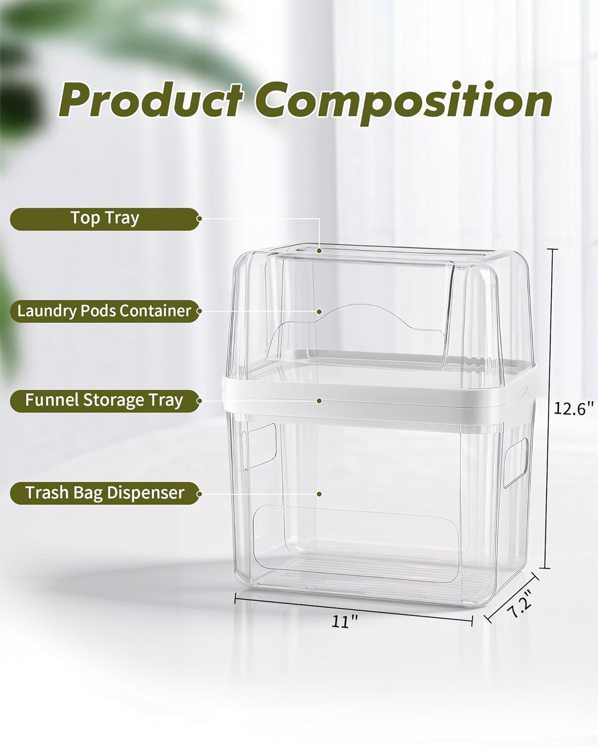 iCASA Trash Bag Dispenser and Dishwasher Pod Organizer, 3 in 1 Dish Pod and Trash Bag Holder Large Garbage Bag Dispenser, Laundry Detergent Pods & Tabs Container Kitchen Under Sink Organizer