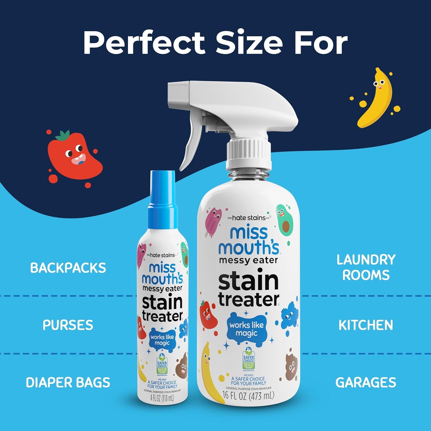 Miss Mouth's Messy Eater Stain Treater Spray - 16oz Stain Remover - Newborn & Baby Essentials - No Dry Cleaning Food, Grease, Coffee Off Laundry, Underwear, Fabric