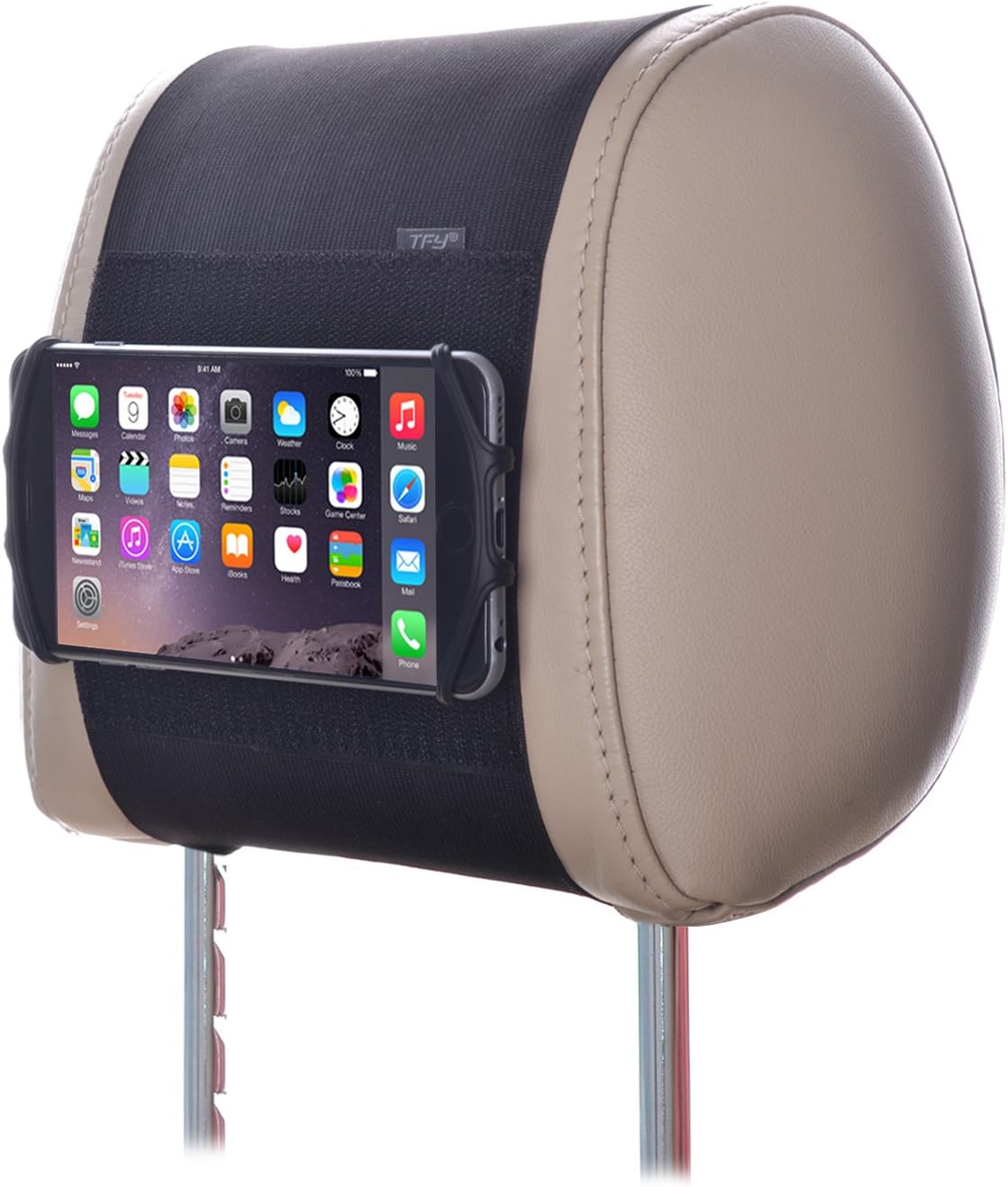 TFY Car Mount Universal Car Headrest Mount Holder with Silicon Holding Net Compatible with Both 4.5-6 Inch Phones and 7-10.5 Inch Tablets