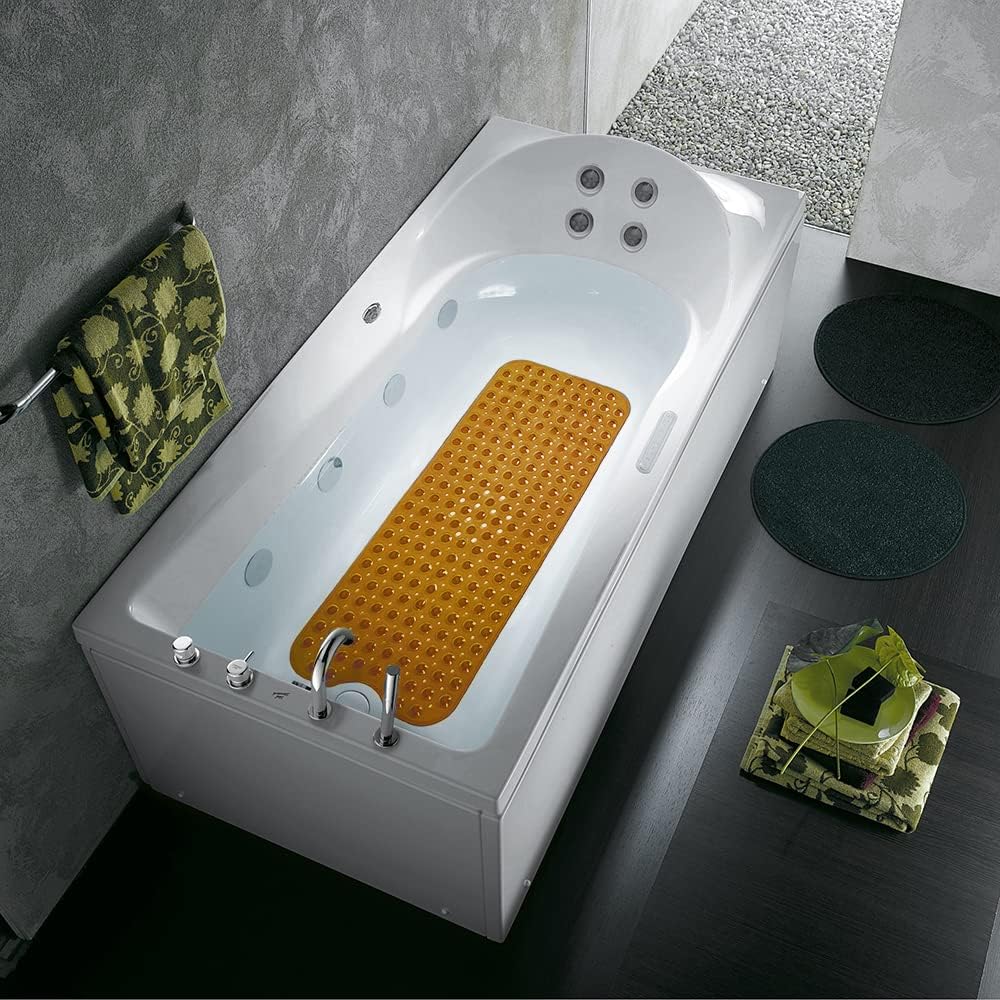 Bathtub and Shower Mats, Extra Long Non-Slip Bath Tub Mat 39 x 16 Inch, Machine Washable Bathmat with Suction Cups & Drain Holes for Bathroom Floor, Clear Brown