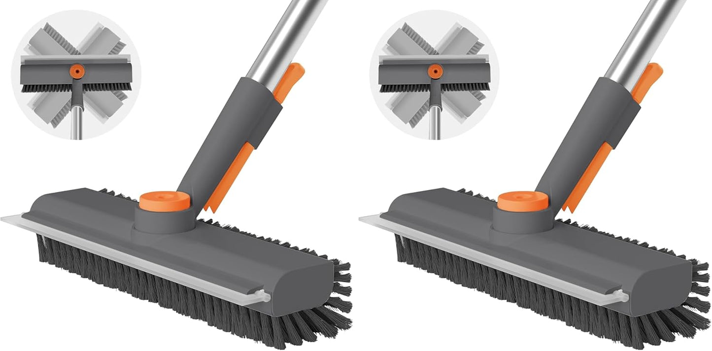 Floor Scrub Brush with Long Handle, 3 in 1 Scrape and Heavy-Duty Stiff Bristle Scrubber Brush Broom for Cleaning Shower Bathroom, Patio, Pool, Garage, Kitchen, Wall and Deck (White, 1 Pack)