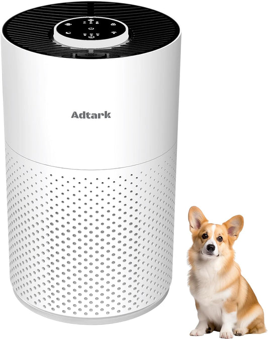 Air Purifiers for Home Bedroom, ADTARK Air Cleaner with 3-in-1 Filter, Sleep Mode & Aroma Function, 3 Light Modes, Room Air Purifier with 3 Timer for Office, Dorm, Hotel (White)