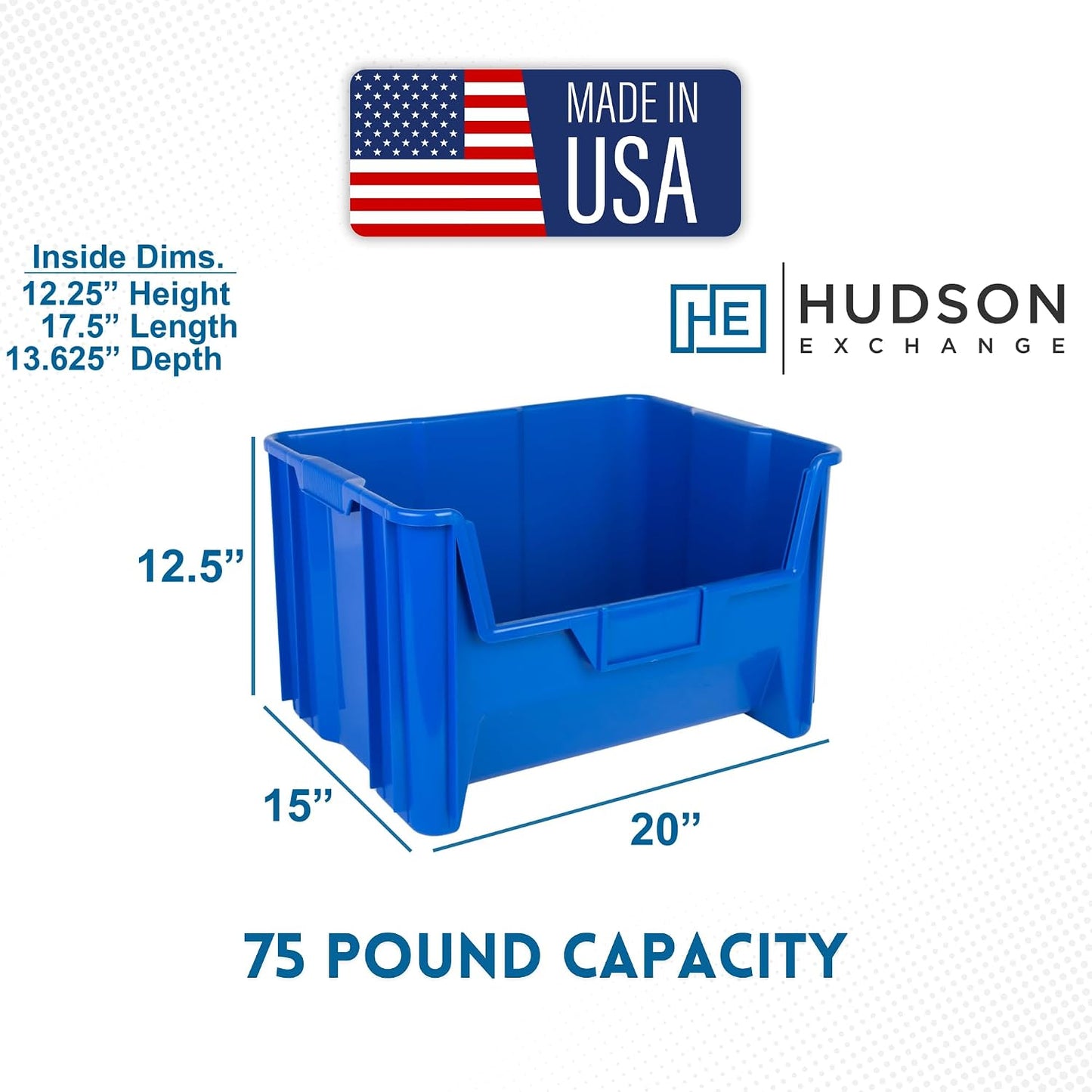 HE HUDSON EXCHANGE 20" x 15" x 12.5" (3 Pack) Plastic Giant Stackable Hopper Bin, Blue