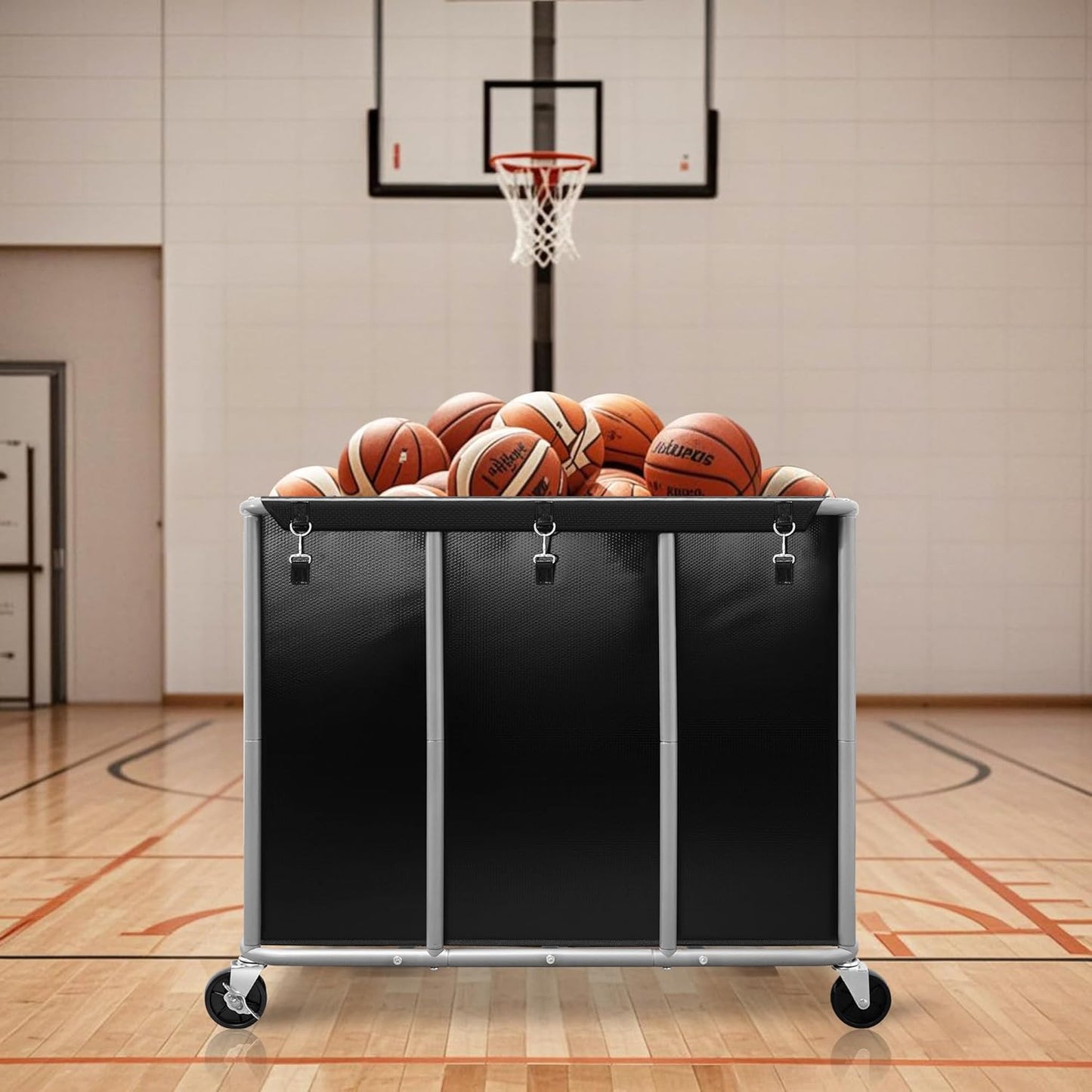 STORAGE MANIAC Commercial Laundry Cart with Wheels 420L Sturdy Steel Frame Heavy Duty Rolling Laundry Hamper on Wheels Big Laundry Basket with Removable Waterproof Liner Bag, 400 lbs Load, Black