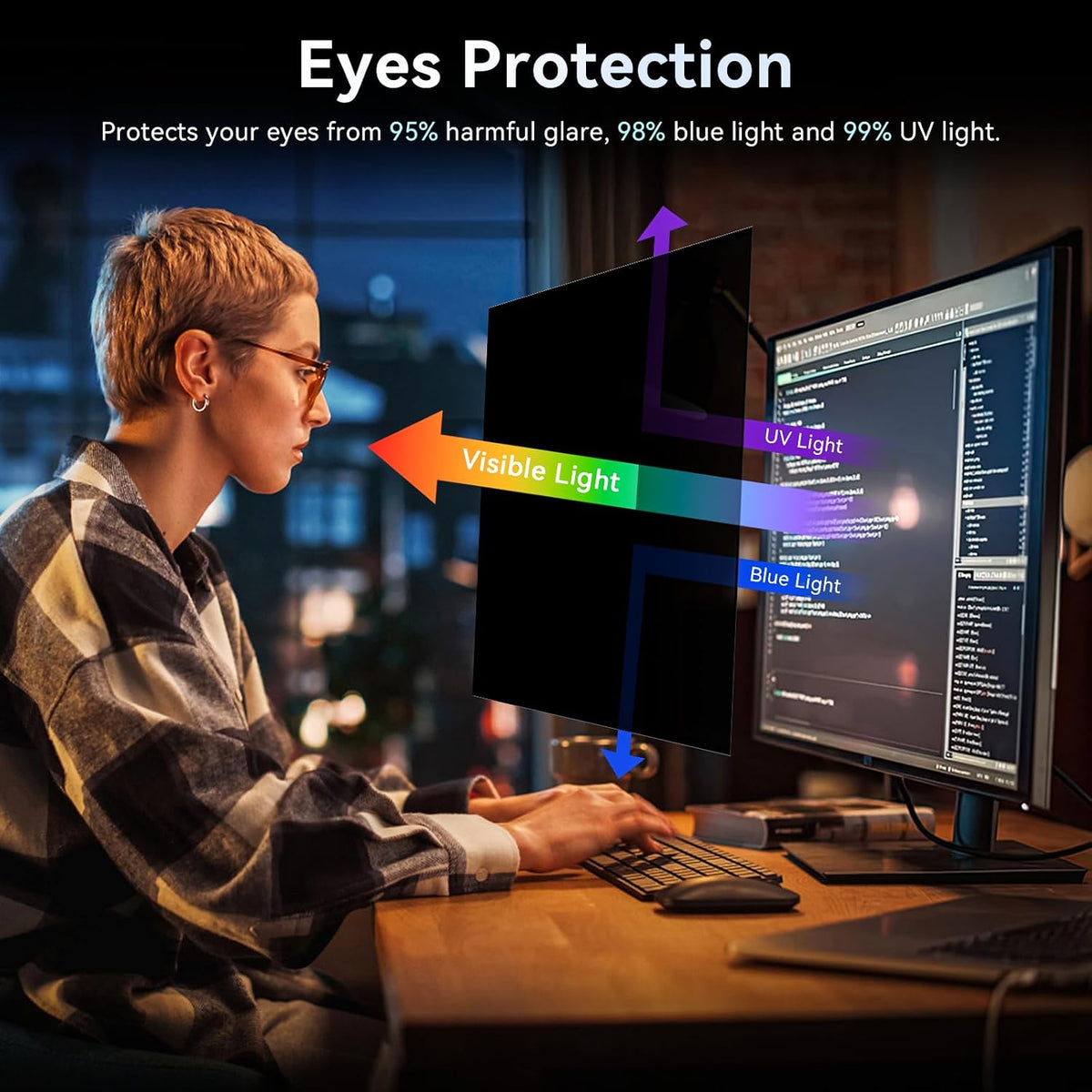 [2-Pack] 24 Inch Computer Privacy Screen Filter for 16:10 Widescreen Monitor, Removable Eye Protection Anti Glare Blue Light Filter Privacy Shield, Anti Spy Screen Protector Film 24 in
