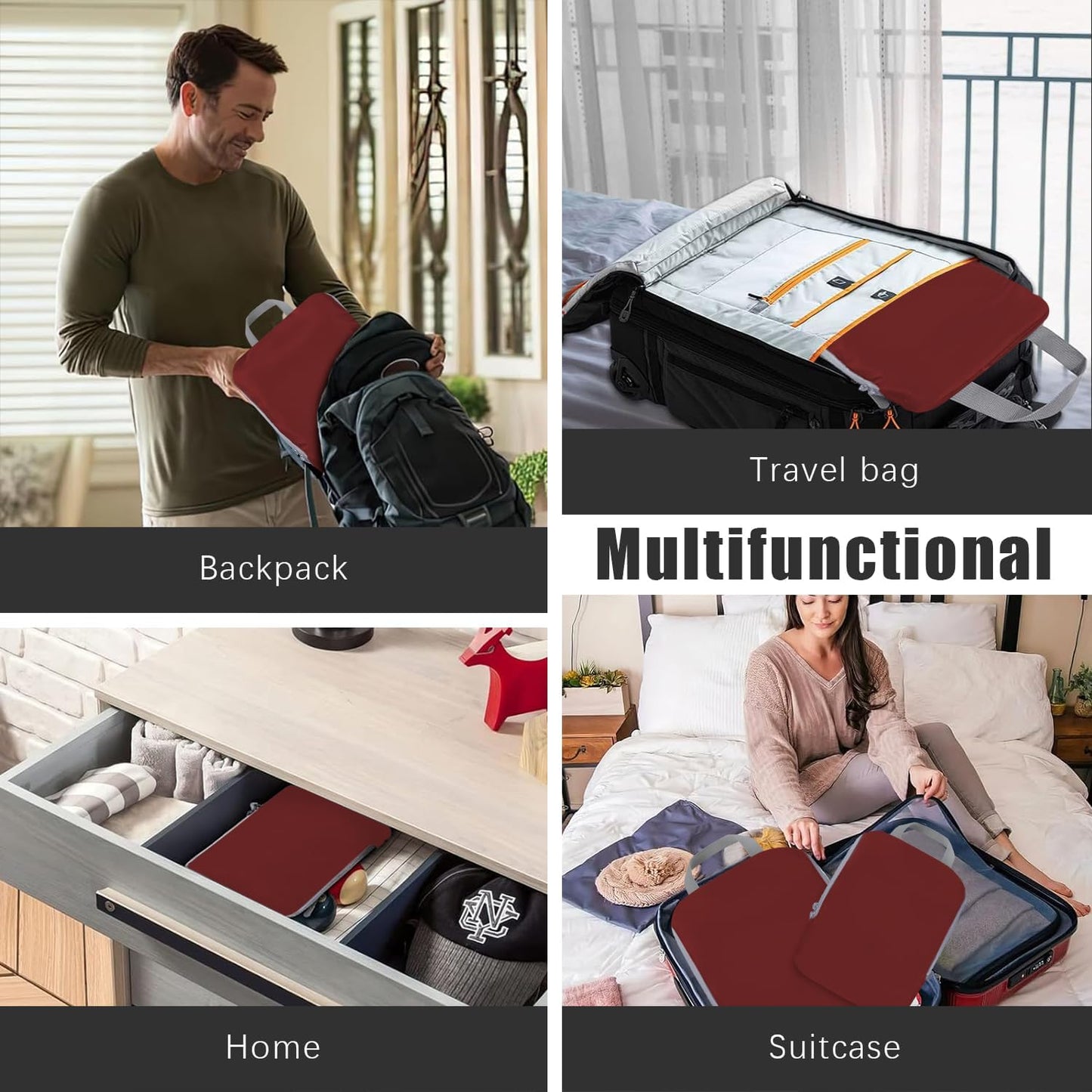 PANDA JOYS 4 Set Compression Packing Cubes Travel - Travel Accessories Expandable Packing Organizers for Carry On - Essentials Luggage Bags - Burgundy
