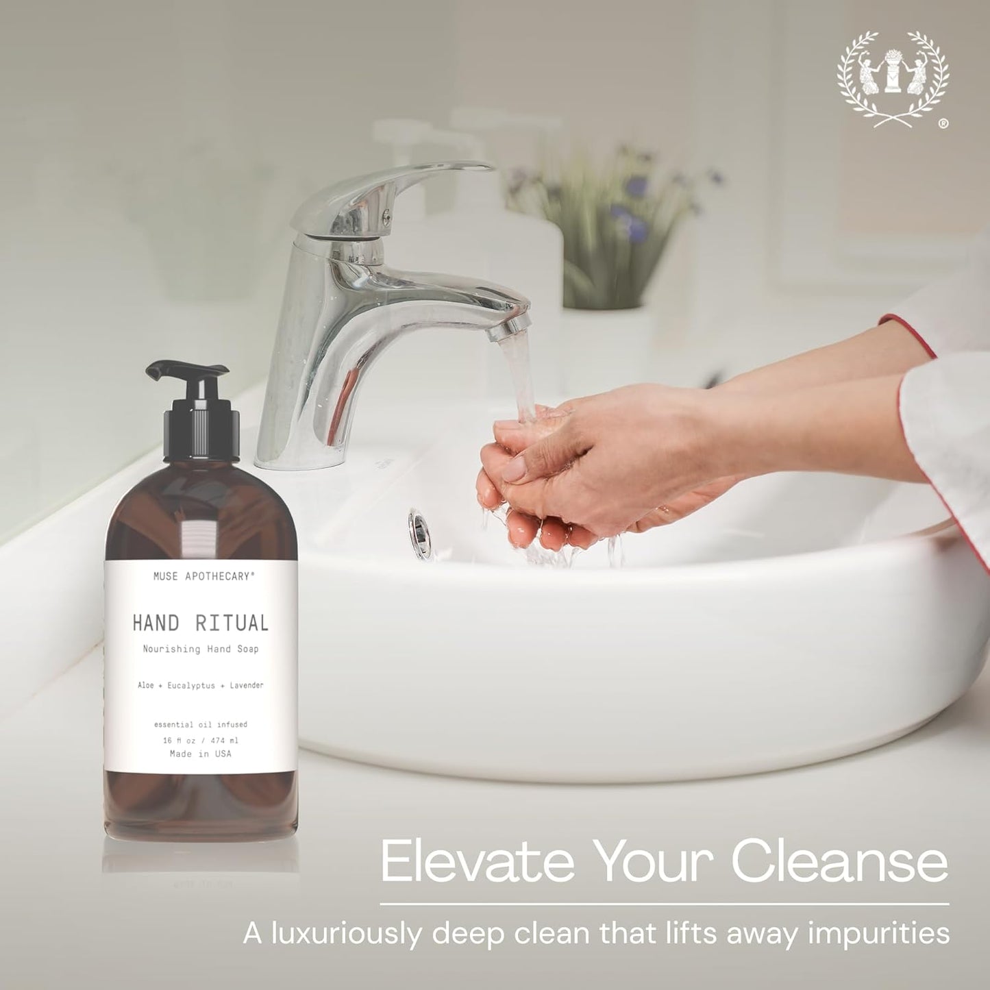 Muse Apothecary Hand Ritual - Aromatic and Nourishing Hand Soap, Infused with Natural Aromatherapy Essential Oils - USDA Certified Biobased - 16 oz, Aloe + Eucalyptus + Lavender, 2 Pack