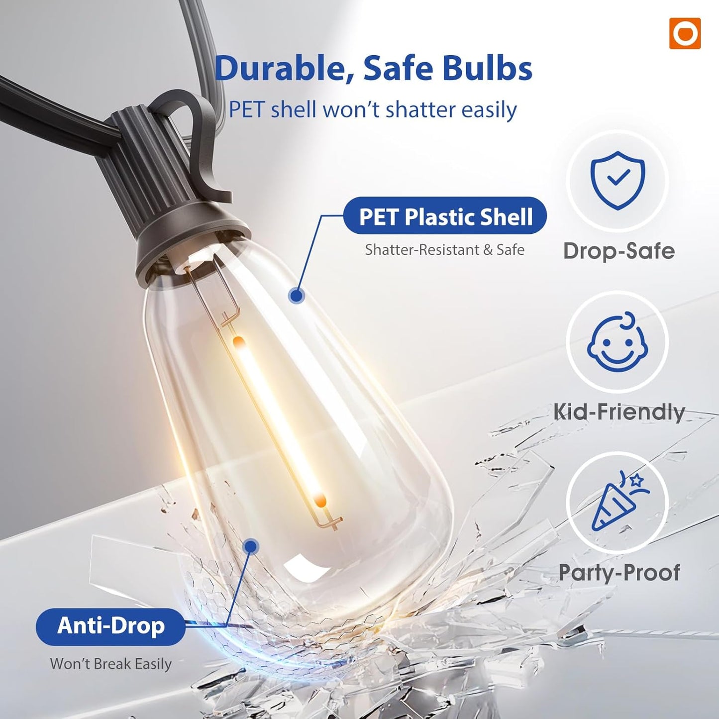 addlon 100FT LED Outdoor String Lights with Remote Waterproof Patio Lights with Shatterproof ST38 Replaceable Bulbs, Dimmable Outside Hanging Light Connectable for Porch, Backyard