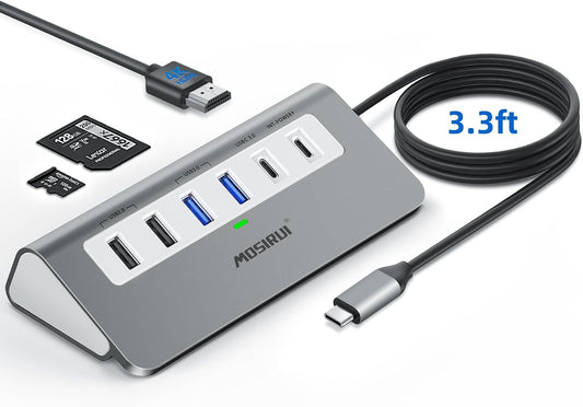 USB C Hub, Mosirui 9 in 1 USB C Hub Multiport Adapter with 4K@60Hz HDMI, PD 100W,USB C & 2 USB A 3.0 5Gbps,2 USB A 2.0,SD/TFCard Reader, 3.3 Ft Long Host Connection Cable, Usb Hub for Laptop & MacBook