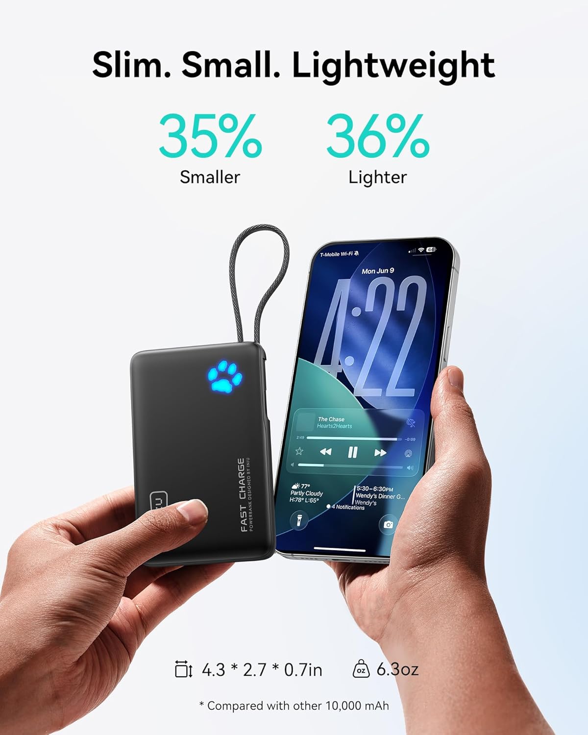 INIU Portable Charger with Flashlight, 45W Fast Charging Tablet Power Bank with USB C Cable, 10000mAh Powerbank, Battery Pack for iPhone 17 16, iPad, Samsung S25 etc Travel Essential, Emergency Light