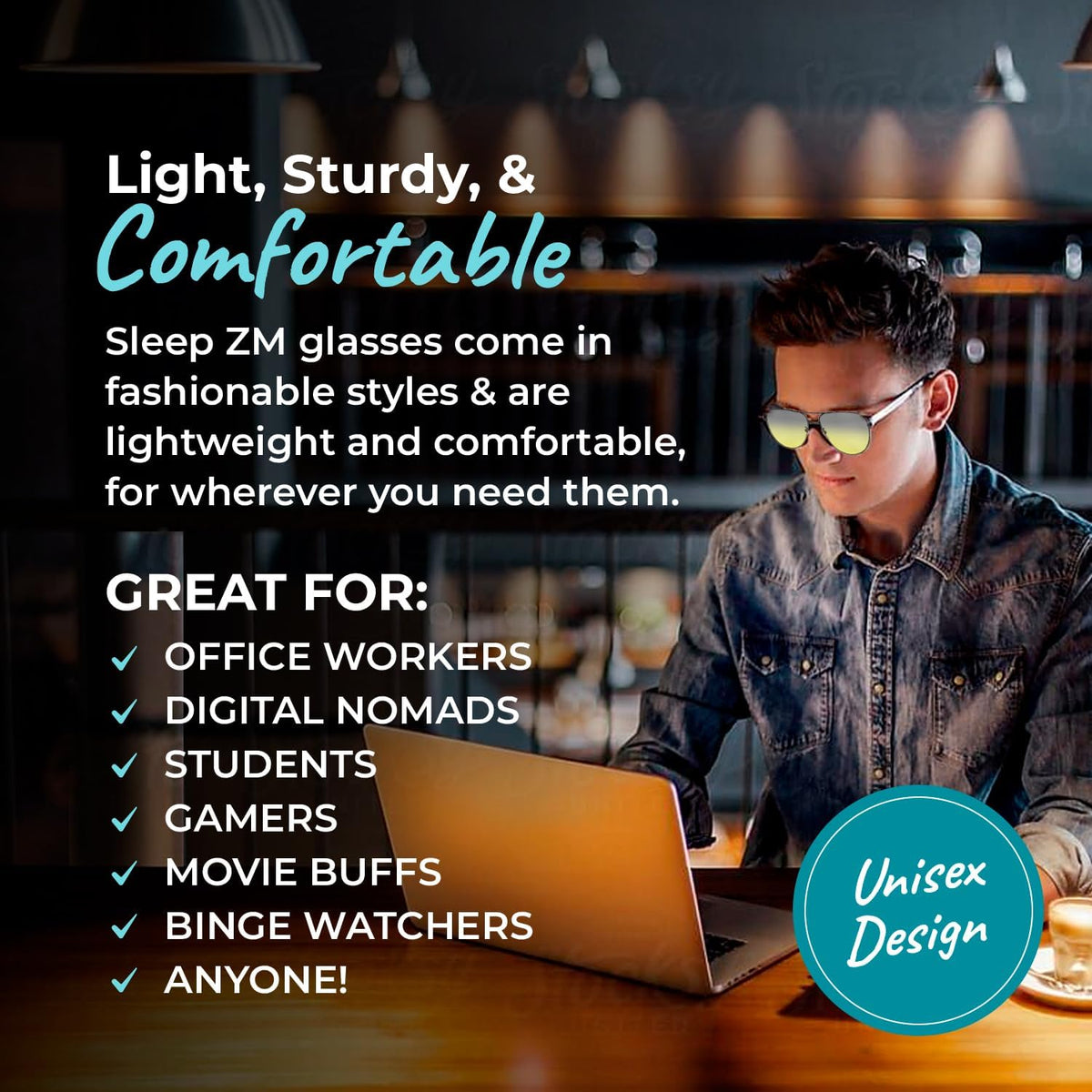 Sleep ZM Blue Light Glasses for Screens & Gaming - 87% Yellow, Aviator