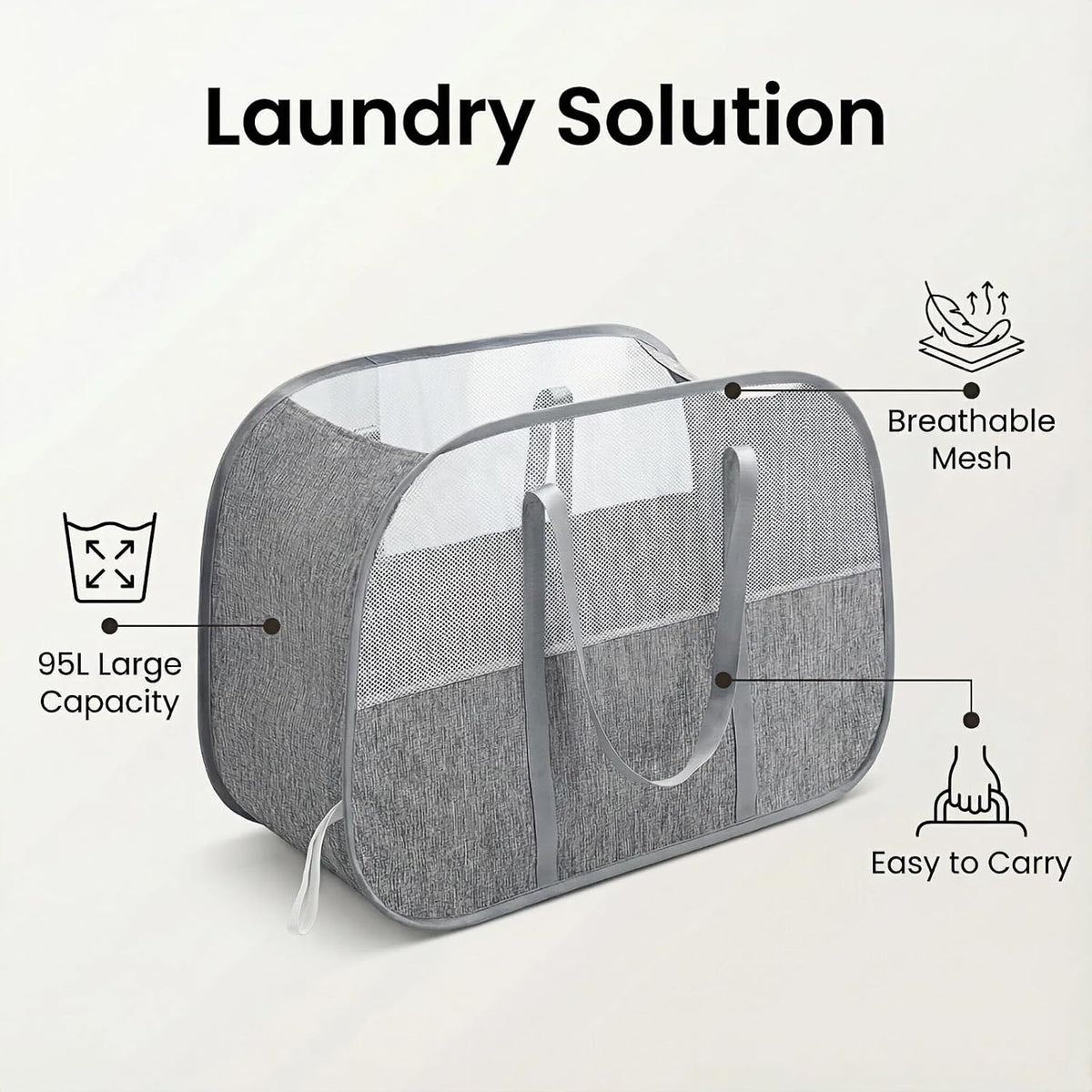 95L Collapsible Laundry Basket, Dirty Clothes Hamper