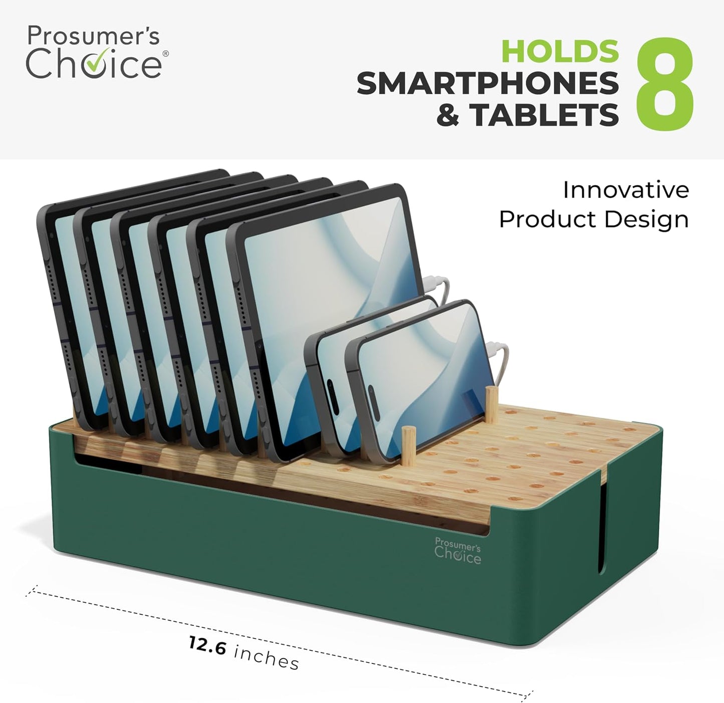 Prosumer's Choice Bamboo Charging Station - Multi Charger Station Organizer - Desk Docking Station for Phones, Tablets, Laptop - Wooden Charging Station with Removable Dividers - Cables Not Included