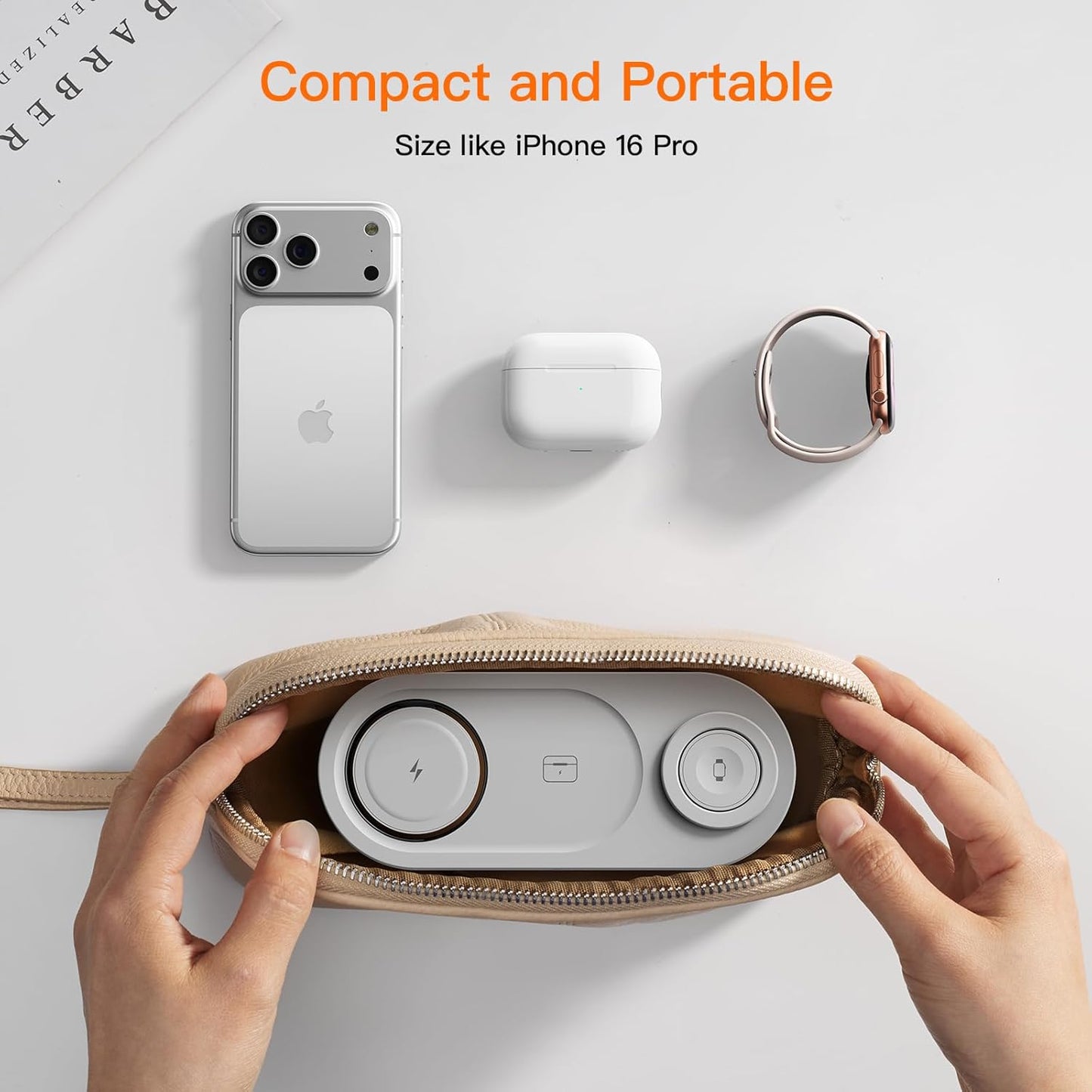15W • Metals • Travel Ready,Magnetic 3 in 1 Wireless Charging Station,for iPhone17-12,Fast 5W Charger for Apple Watch AirPods,Foldable Stand MagSafe Charger Dock for Nightstand Desk Travel