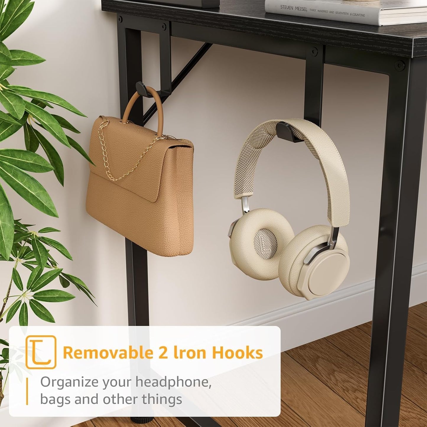 DLisiting Black Computer Desk with Hutch & Drawers - Office Desk with 3 Storage Drawers and Power Outlets, 47 Inch Modern Study Writing Desk for Bedroom Home Office