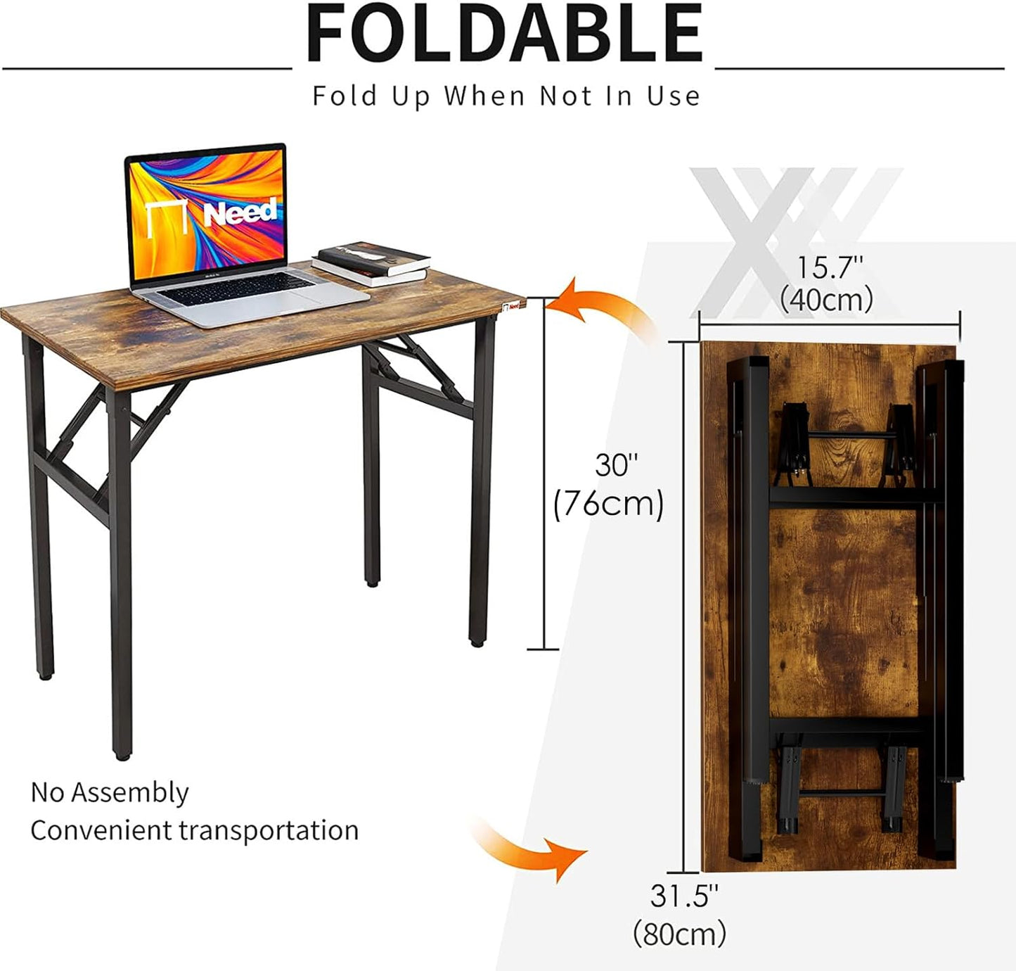 Need Small Desk, 31.5 x 15.7 Inches No Assembly Foldable Writing Table,Sturdy and Heavy Duty Folding Computer Desks for Small Space/Home Office/Dormitory AC5FB(80 * 40)