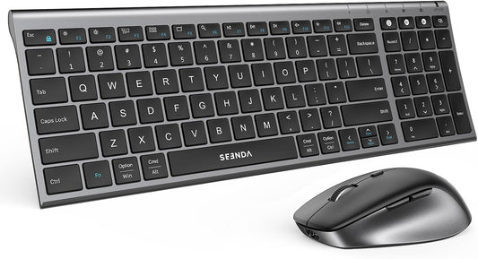 seenda COE401 3-Device Bluetooth Keyboard Mouse Combo, Silent, Black Gray
