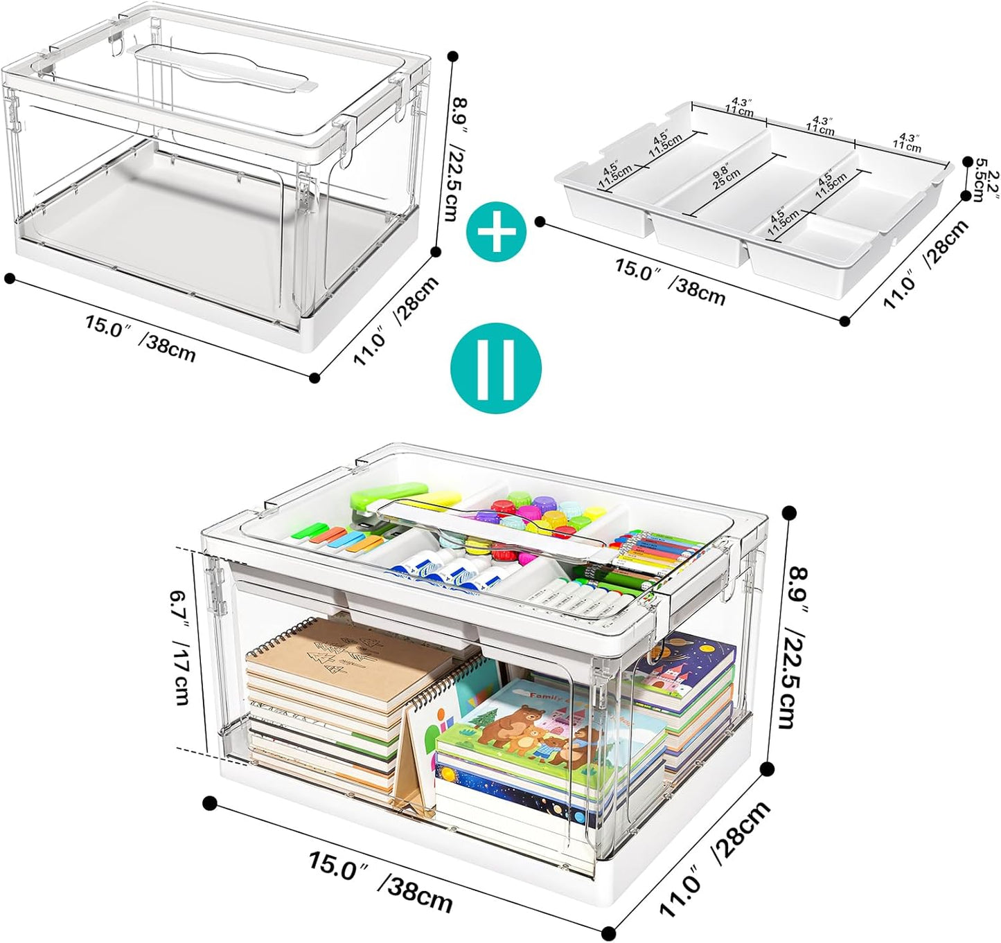 24QT 2Packs Clear Craft Organizers and Storage with Trays, Art Supply Organizer and Storage, Craft Storage Box with Lid for Beads, Markers, Coloring Books, Sewing, Playdoh and Tools