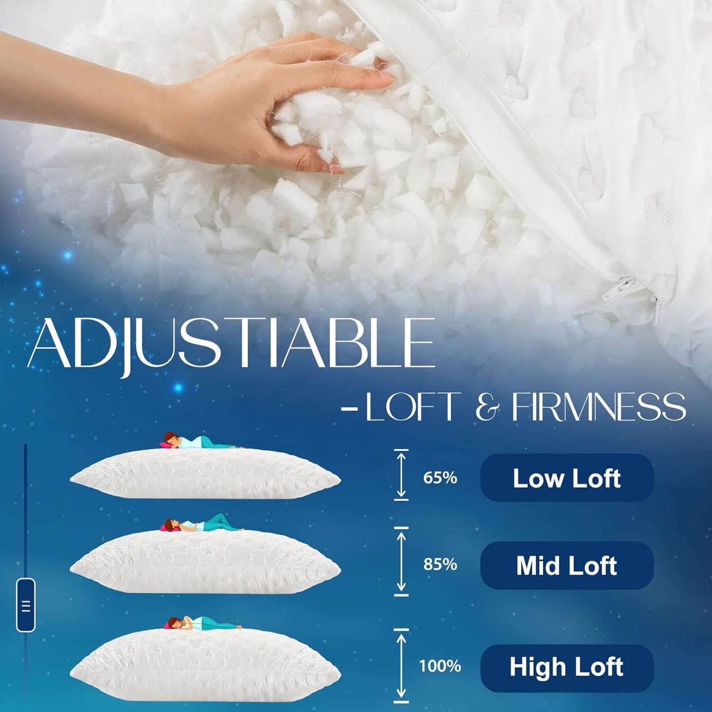 Side Sleeper Pillows for Neck & Shoulder Comfort - Ergonomic Curved Crescent Design, Adjustable Shredded Memory Foam, Cooling & Soft Cover, Extra Fill Included, Queen Size