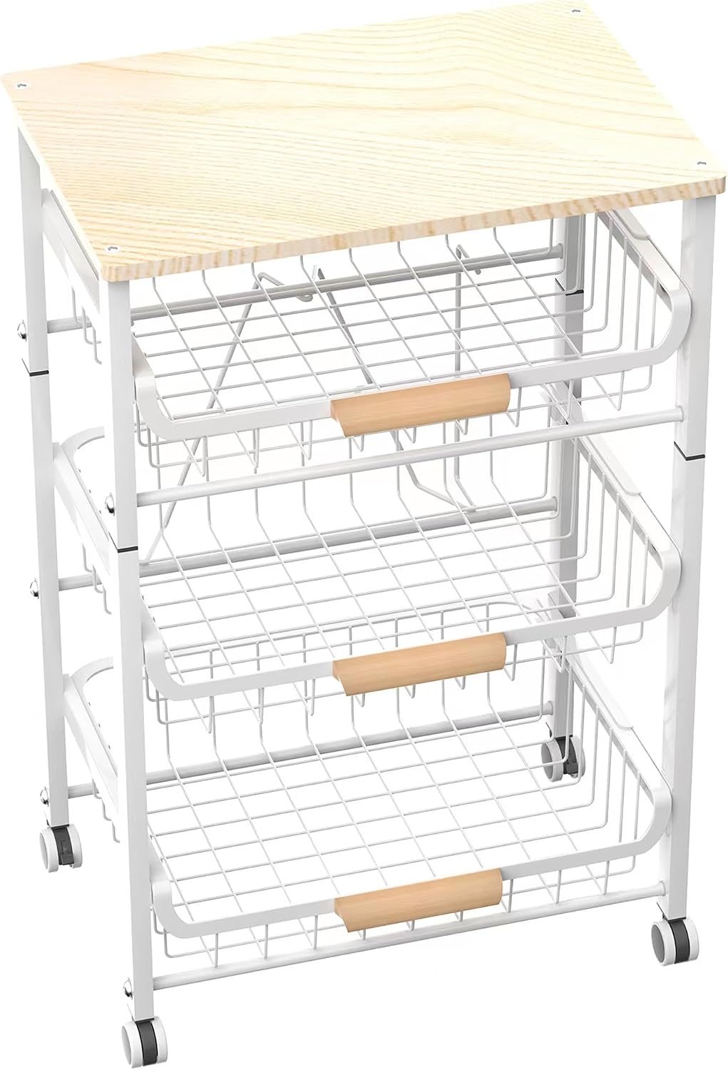 NiuYichee 4-Layer Fruit Basket Kitchen Food Organizer and Rack, Stackable Storage Cart with Desktop, Pull-Out Hollow Metal Basket, Sliding Out Storage (Black 4-Layer Rack)